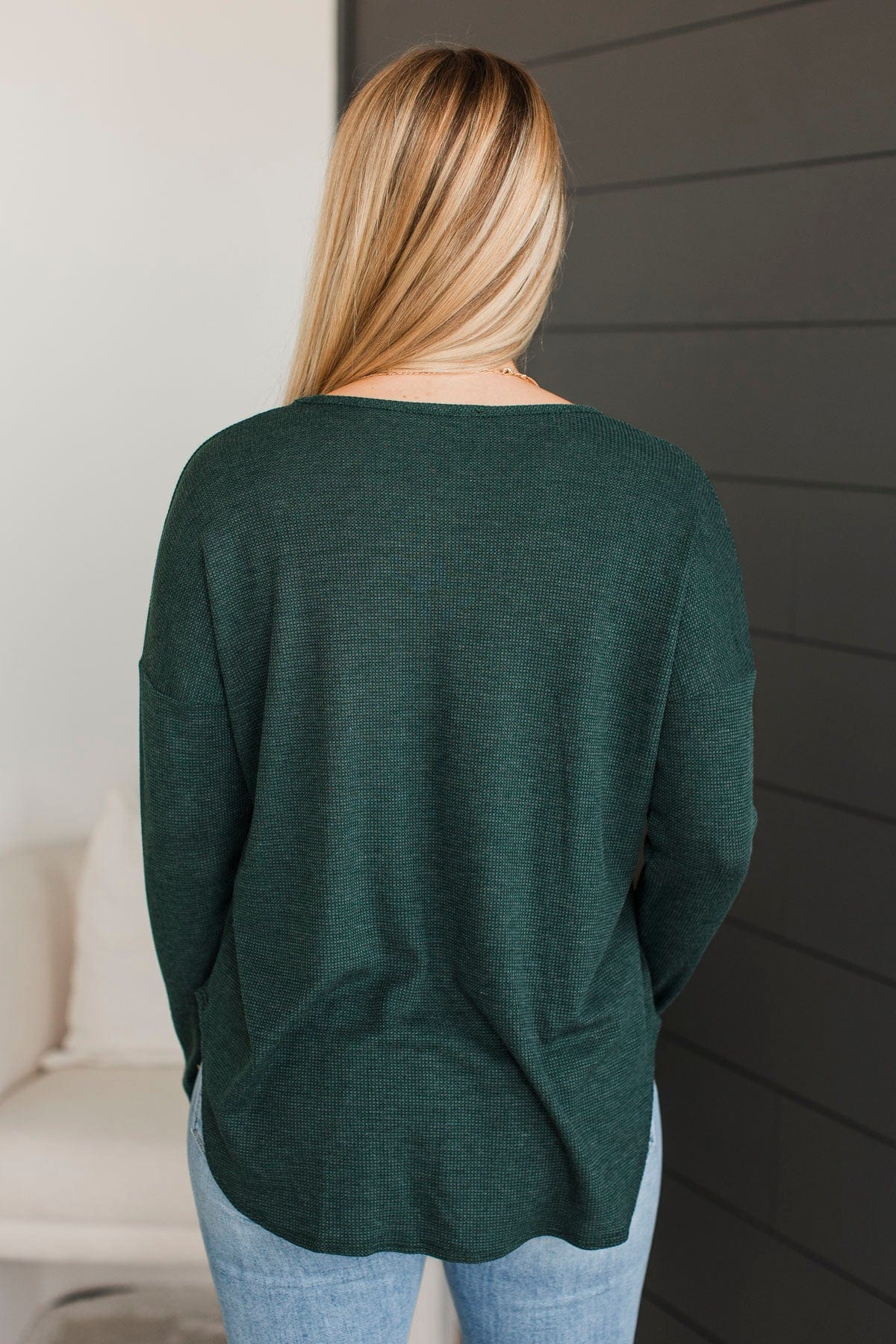 Hello To Happiness V-Neck Top- Forest Green - Image 8