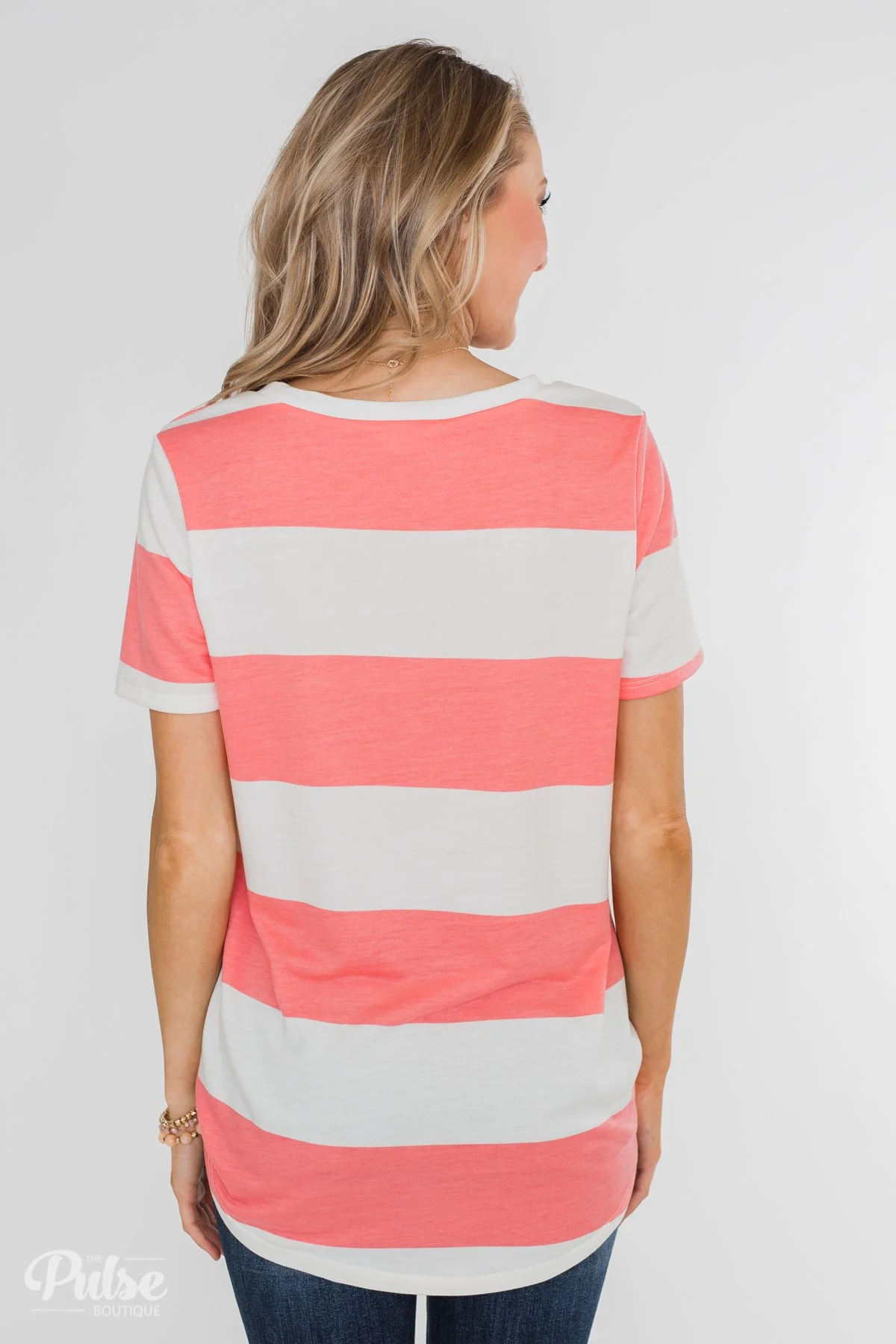 Hello to You Wide Stripe V-Neck Top- Coral - Image 10