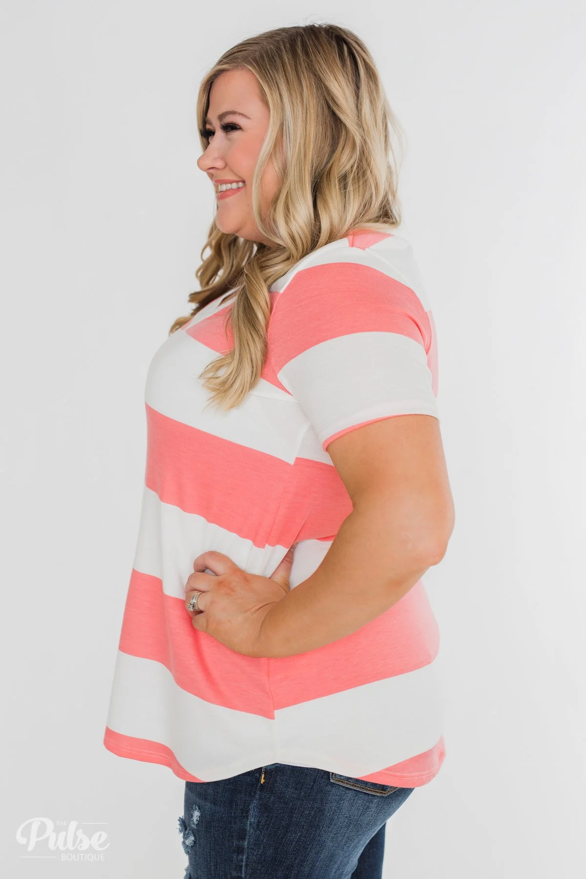 Hello to You Wide Stripe V-Neck Top- Coral - Image 15