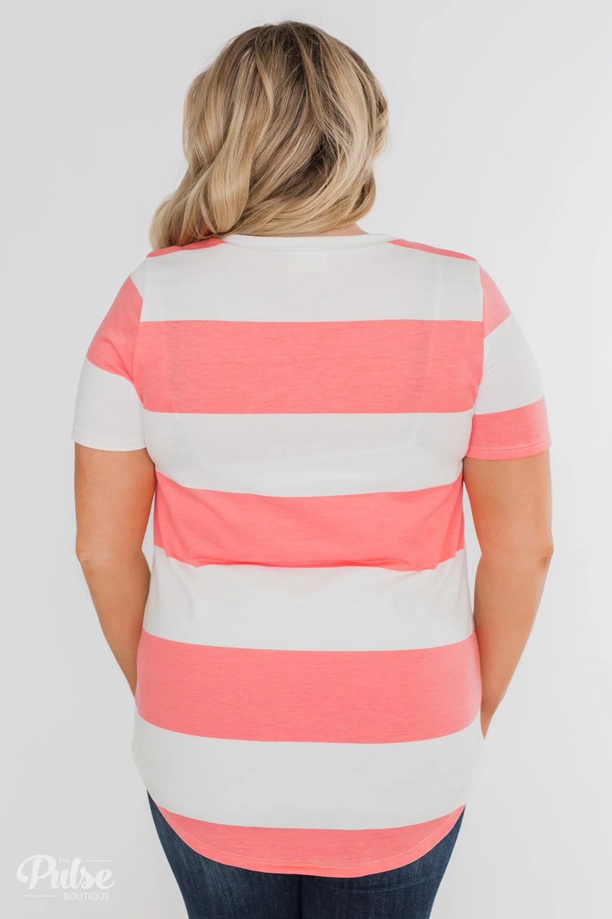 Hello to You Wide Stripe V-Neck Top- Coral - Image 16
