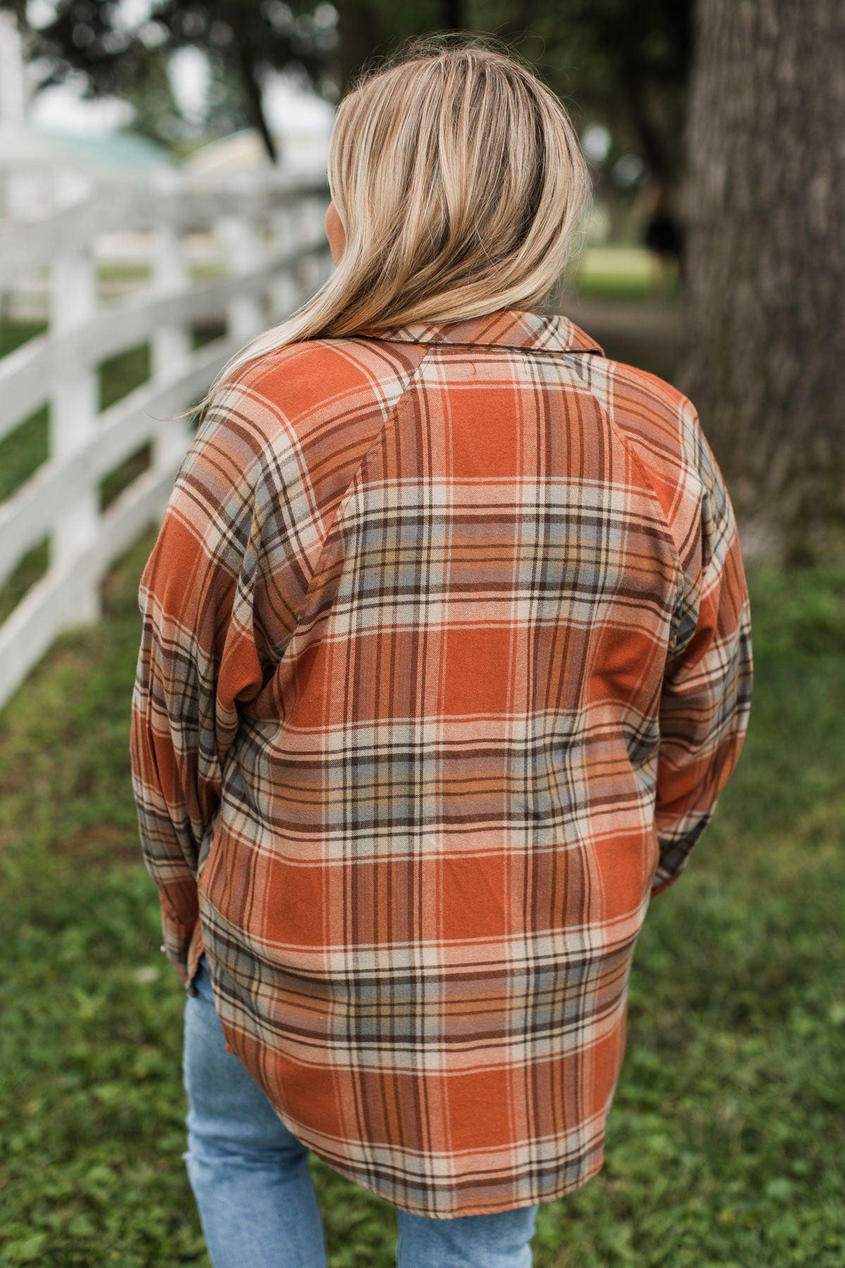 Here Again Plaid Button Top- Pumpkin - Image 9