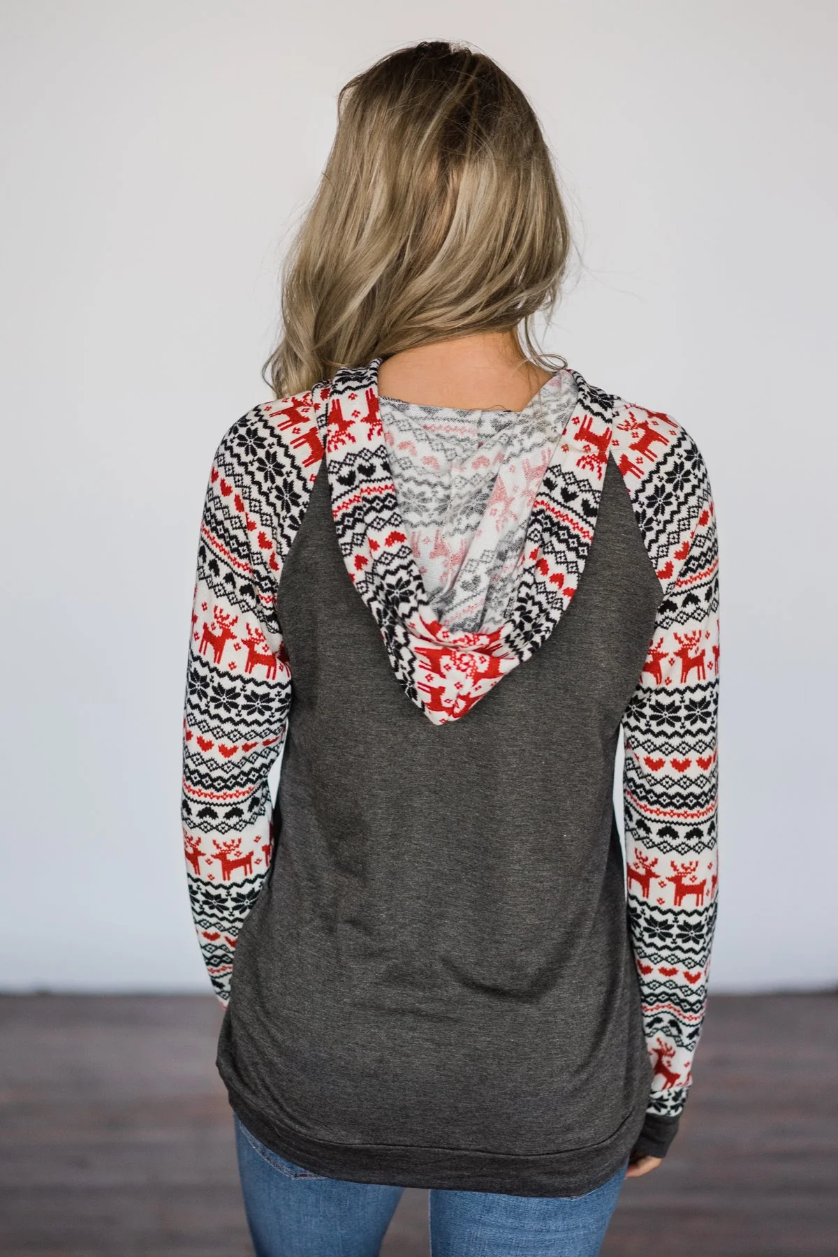 Here Comes Santa Reindeer Hoodie - Charcoal - Image 4
