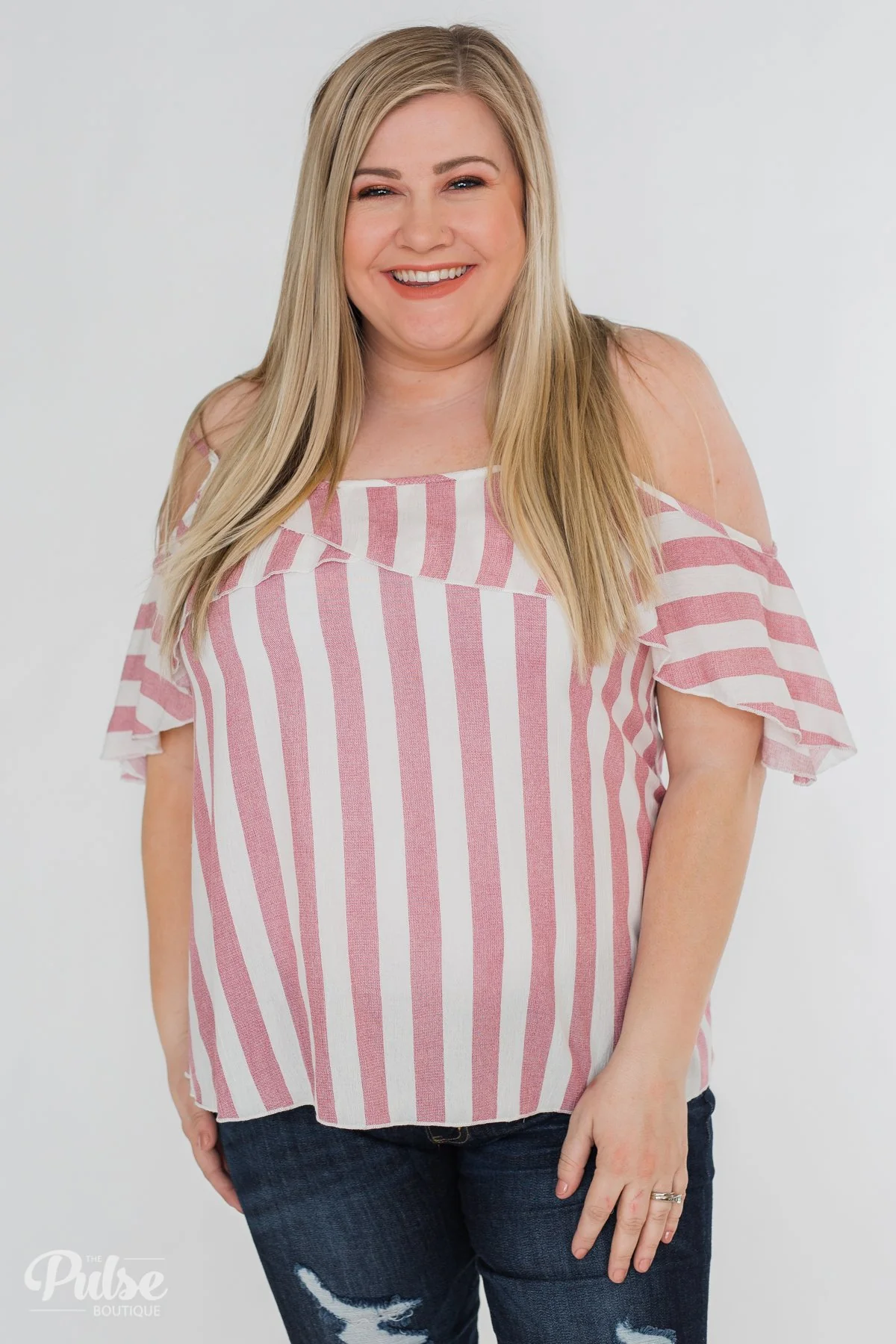 Here Comes the Sun Cold Shoulder Top- Light Pink & Ivory - Image 10