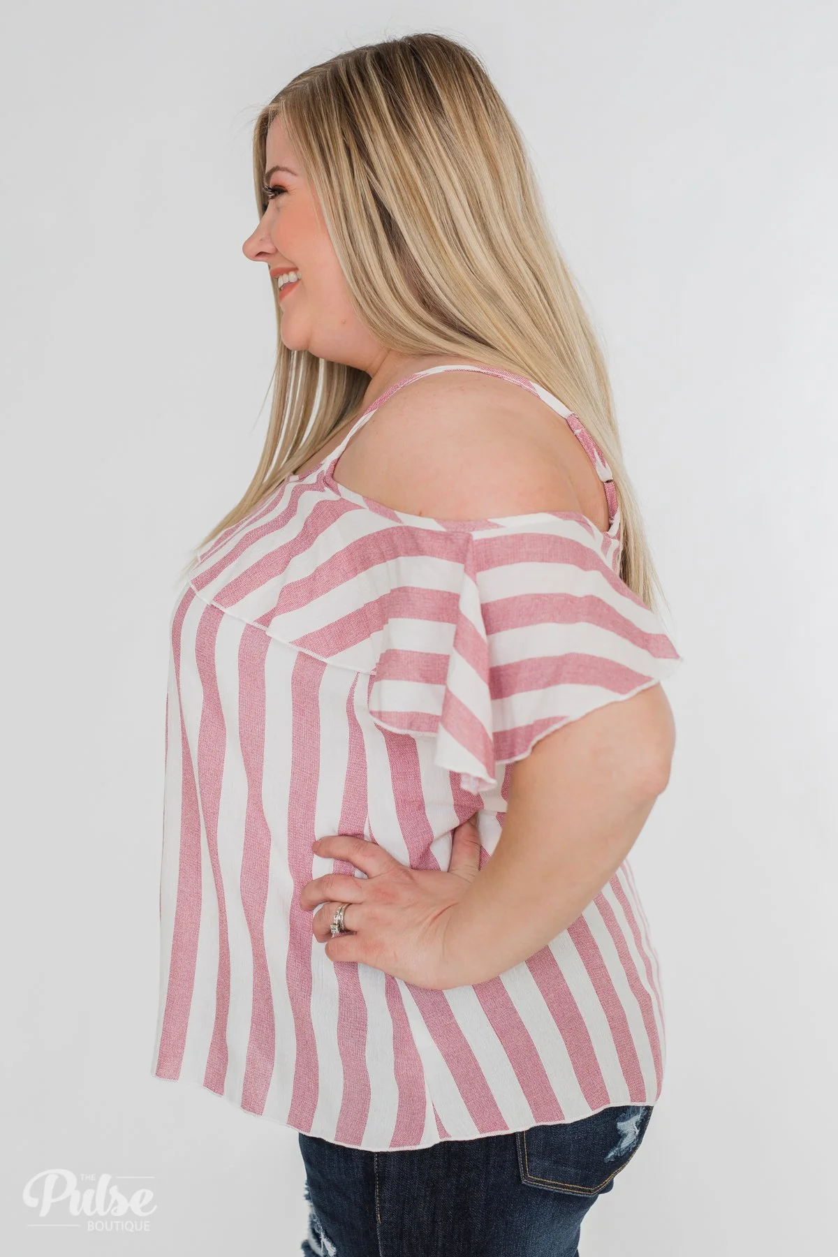 Here Comes the Sun Cold Shoulder Top- Light Pink & Ivory - Image 14
