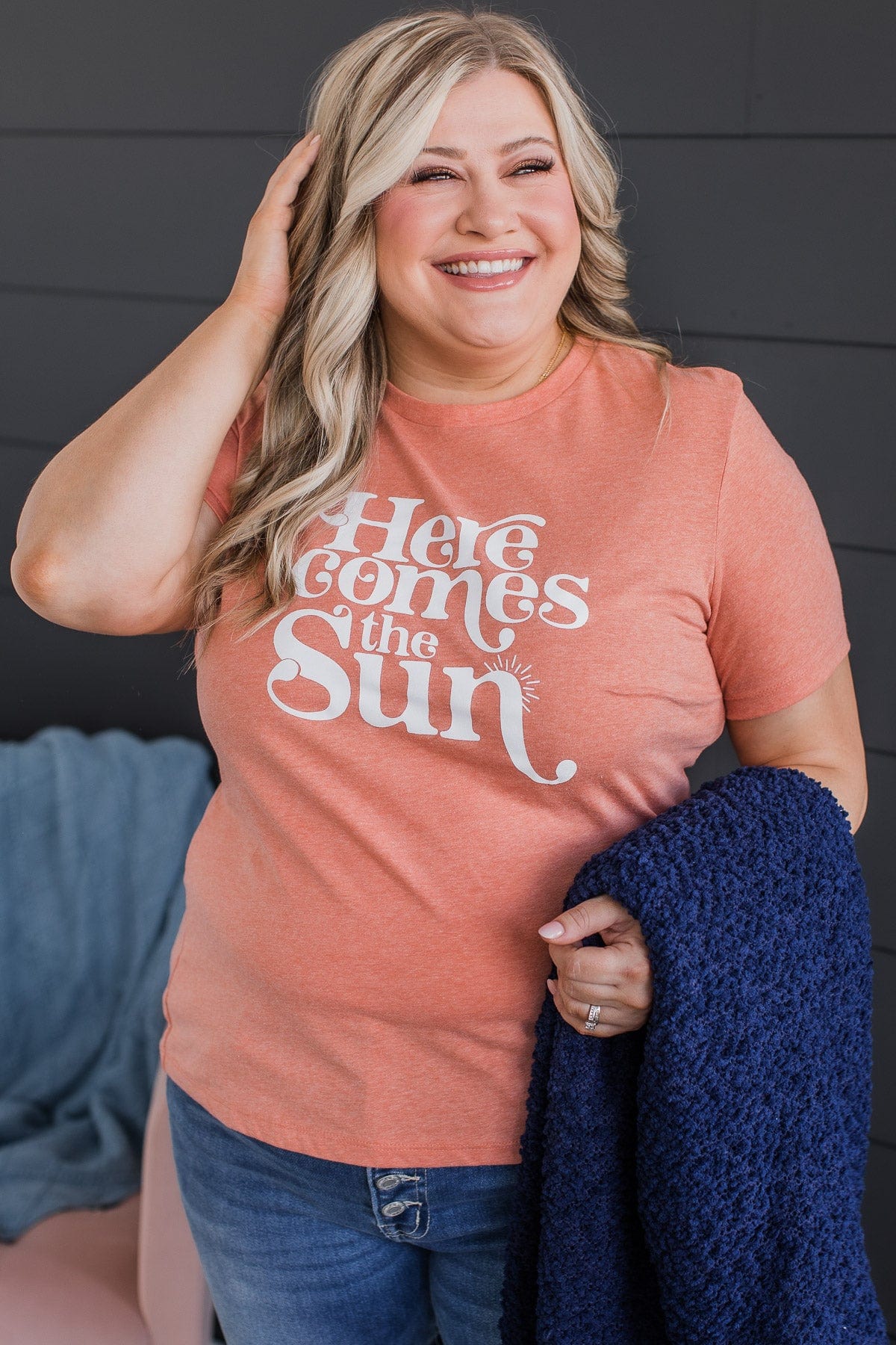 "Here Comes The Sun" Graphic Tee- Peach - Image 2