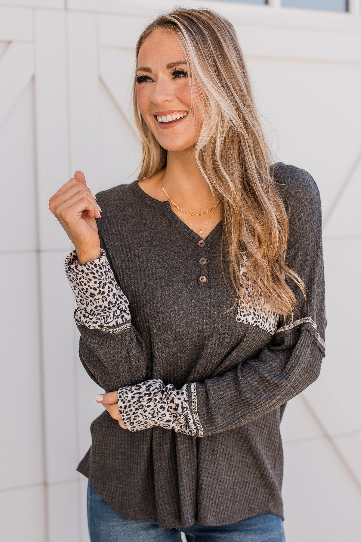 Here For It Knit Button Top- Charcoal - Image 5