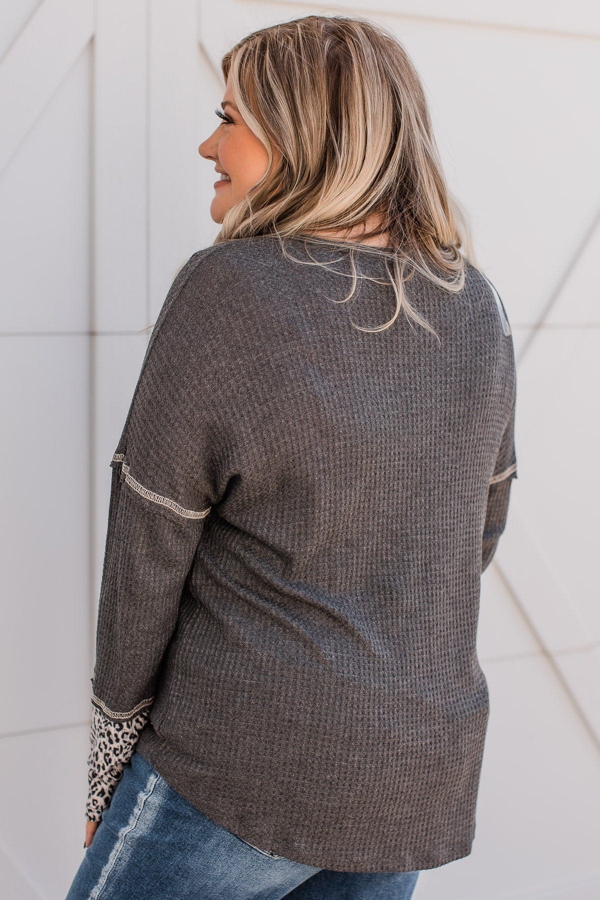 Here For It Knit Button Top- Charcoal - Image 6