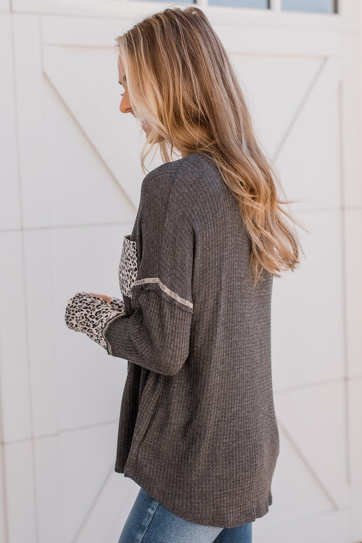 Here For It Knit Button Top- Charcoal - Image 7