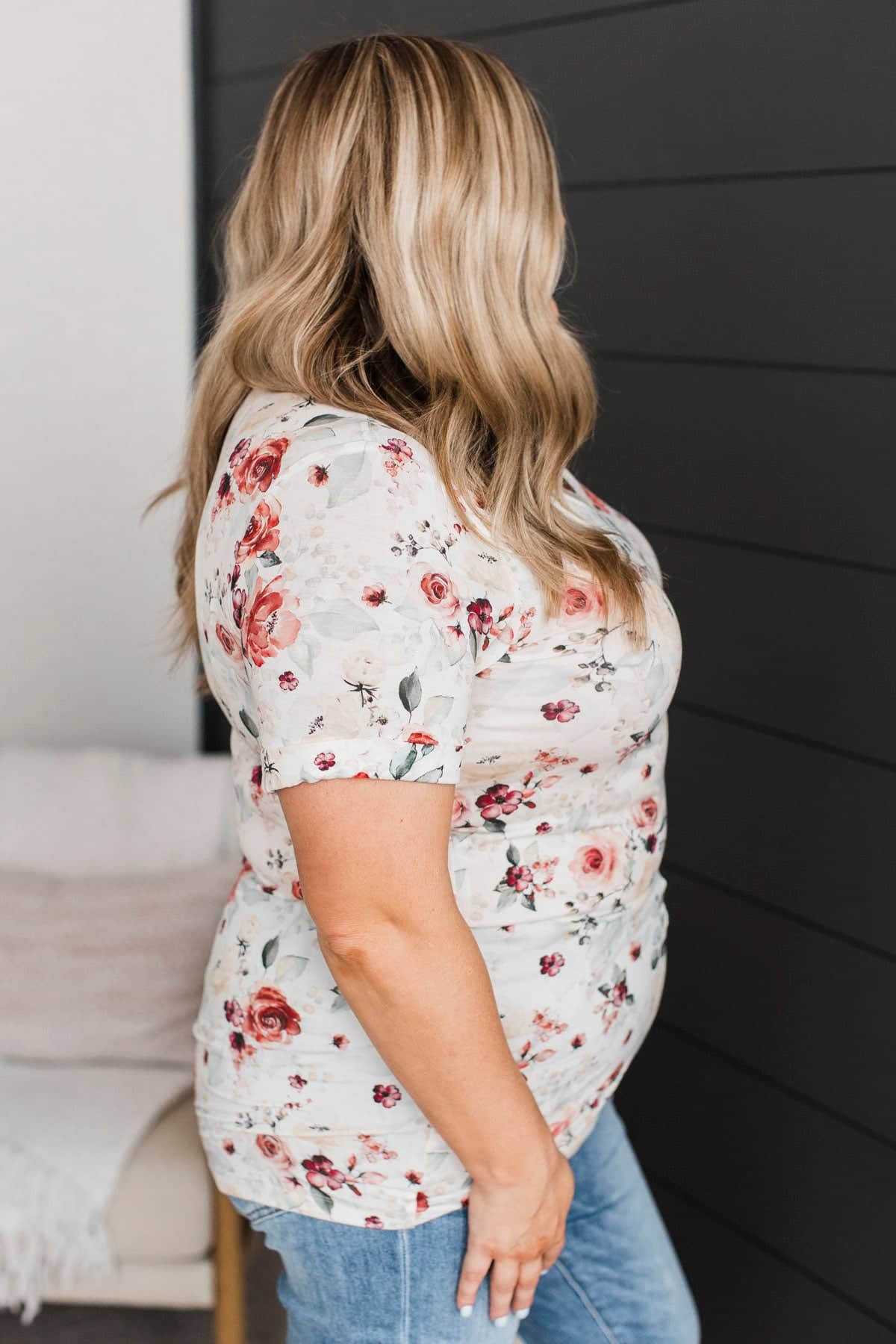 Here For The Vibes Floral Top- Off-White & Coral - Image 5