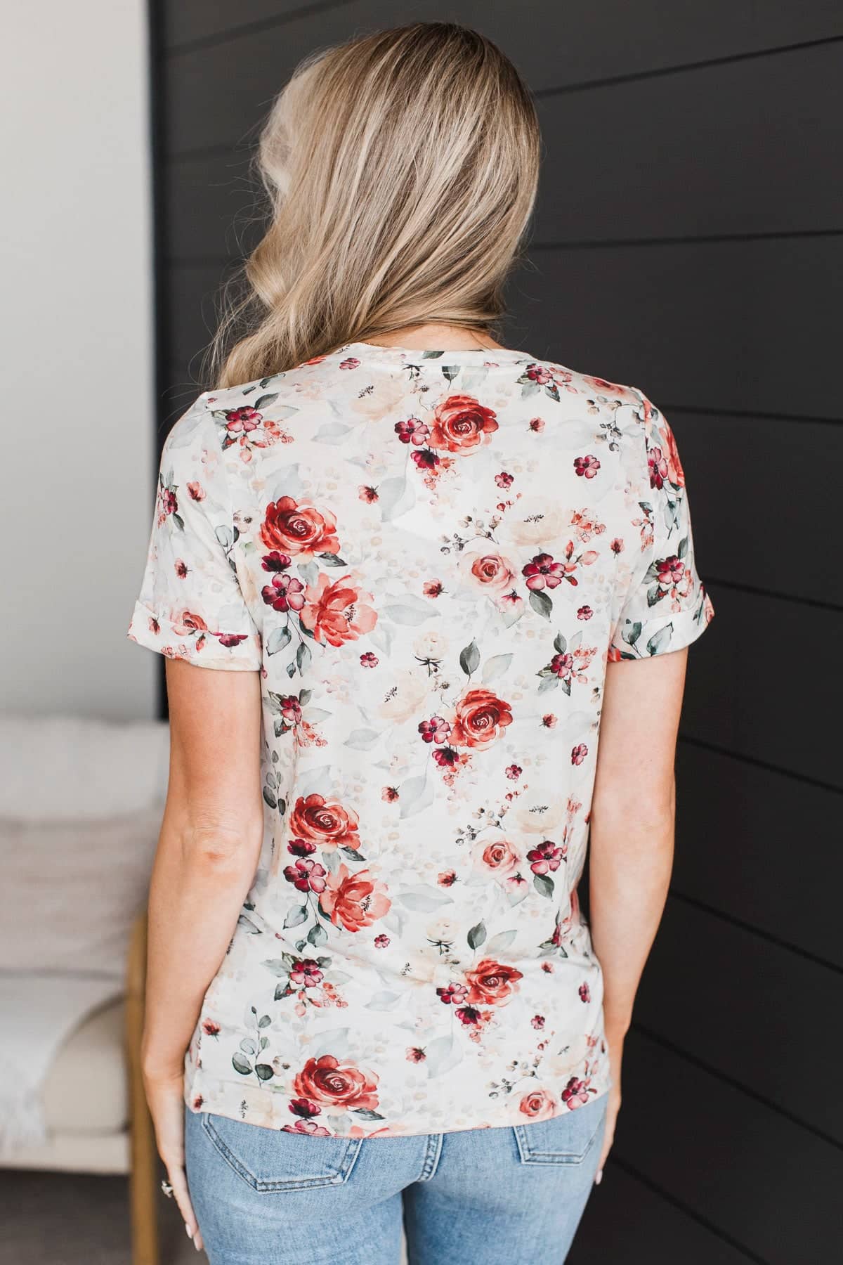 Here For The Vibes Floral Top- Off-White & Coral - Image 6