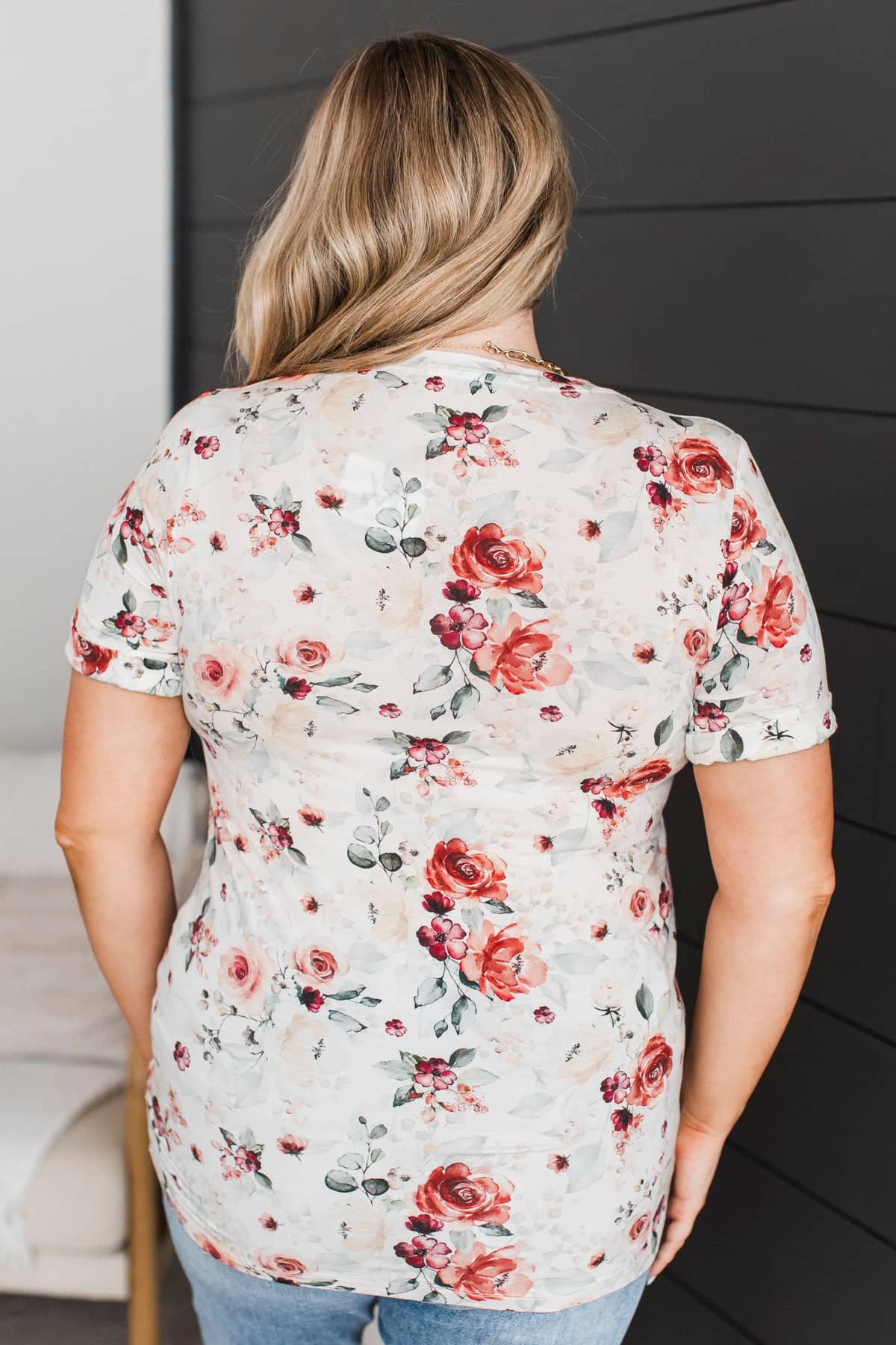 Here For The Vibes Floral Top- Off-White & Coral - Image 7