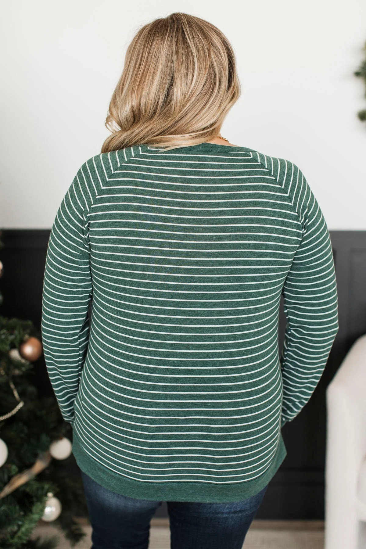 Here For This Striped Top- Hunter Green - Image 7