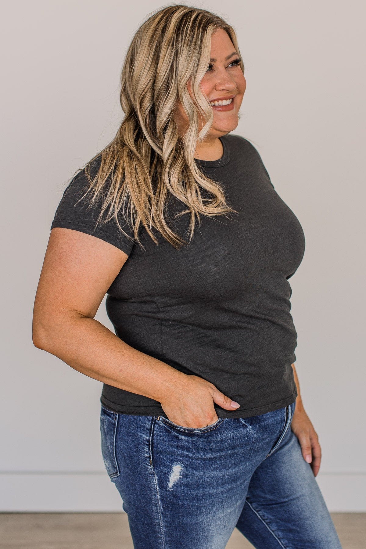 Here For Today Short Sleeve Top- Charcoal - Image 5