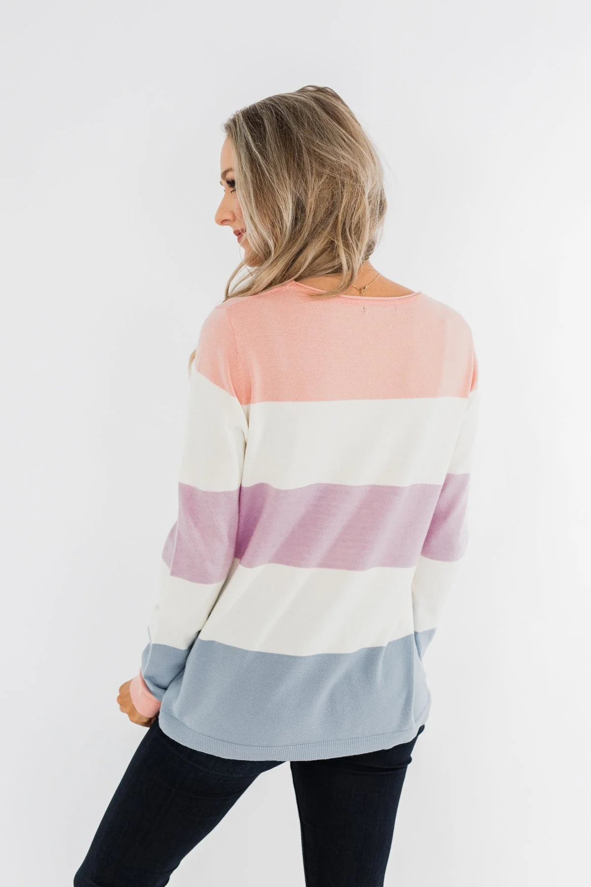 Here She Comes Sweater- Peach, Orchid & Steal Blue - Image 12