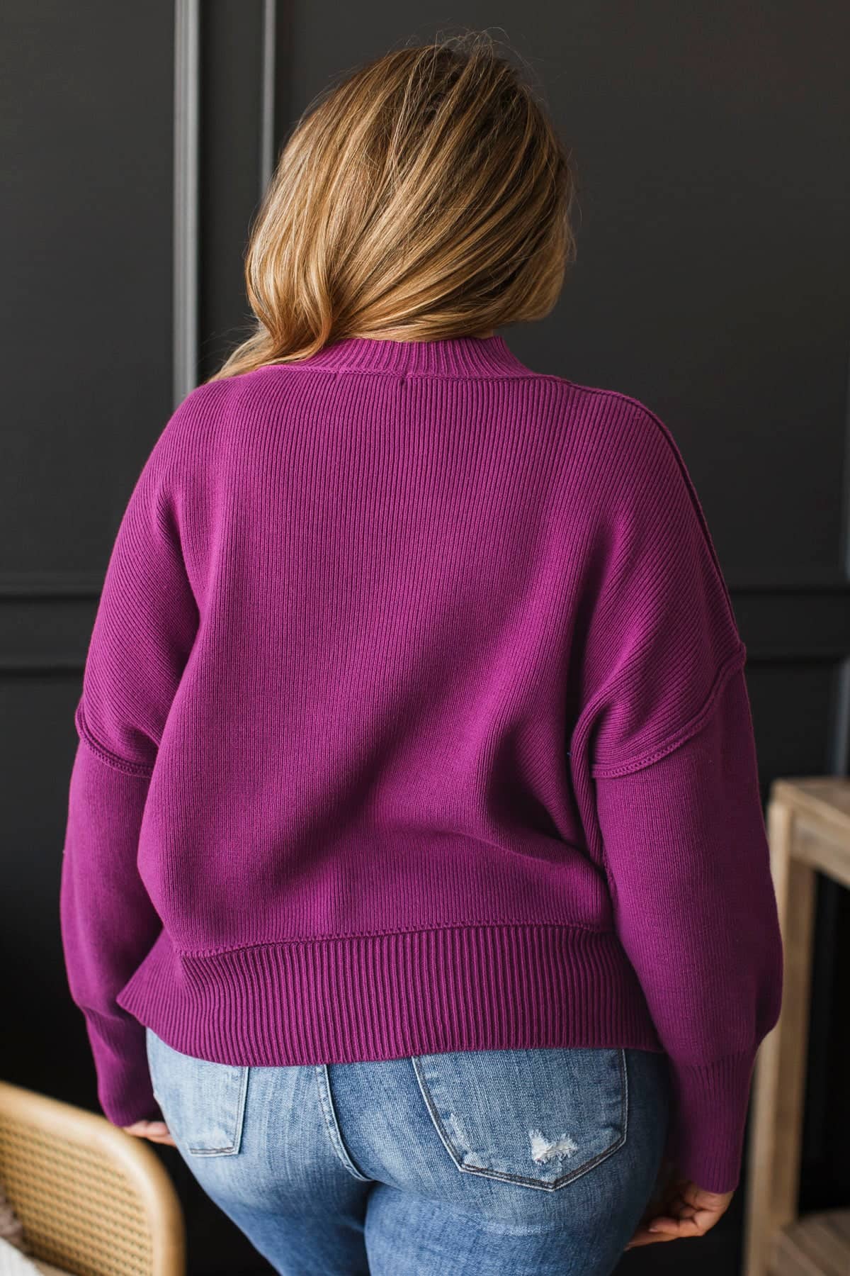 Here To Stay Ribbed Knit Sweater- Dark Magenta - Image 6