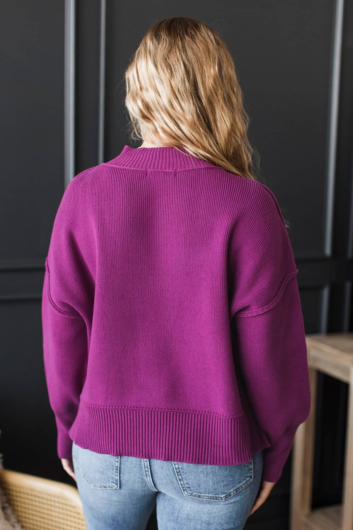 Here To Stay Ribbed Knit Sweater- Dark Magenta - Image 7
