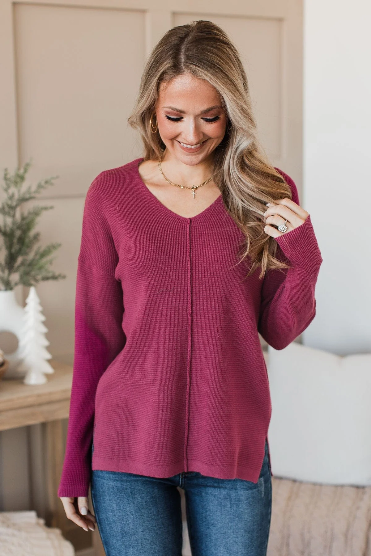 Here Together V-Neck Sweater- Berry - Image 2