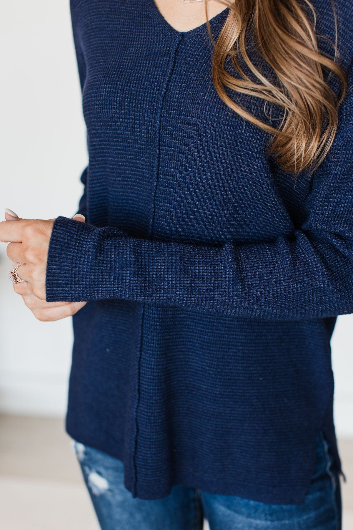 Here Together V-Neck Sweater- Navy - Image 3