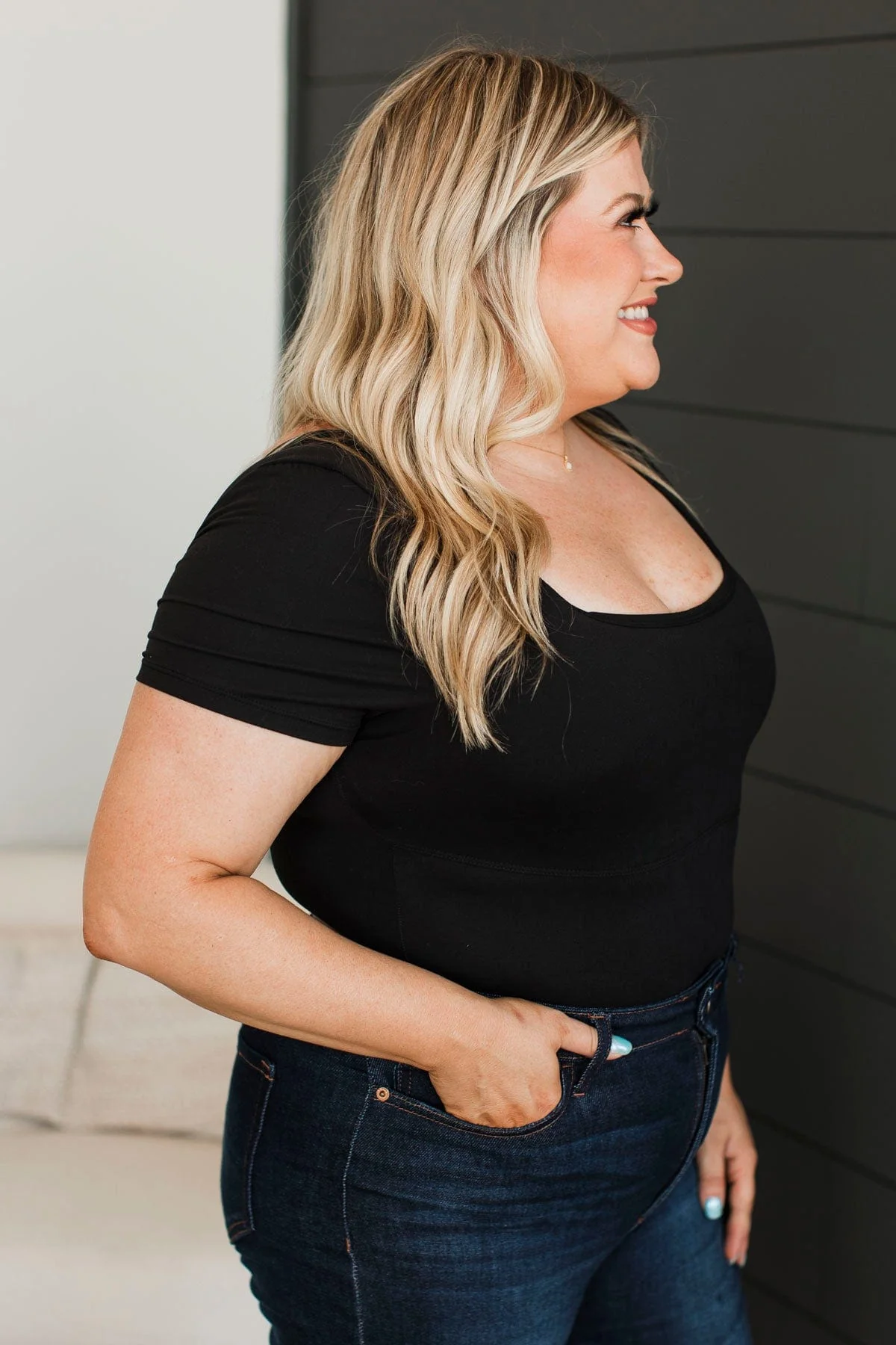 Here We Go Square Neck Bodysuit- Black - Image 6