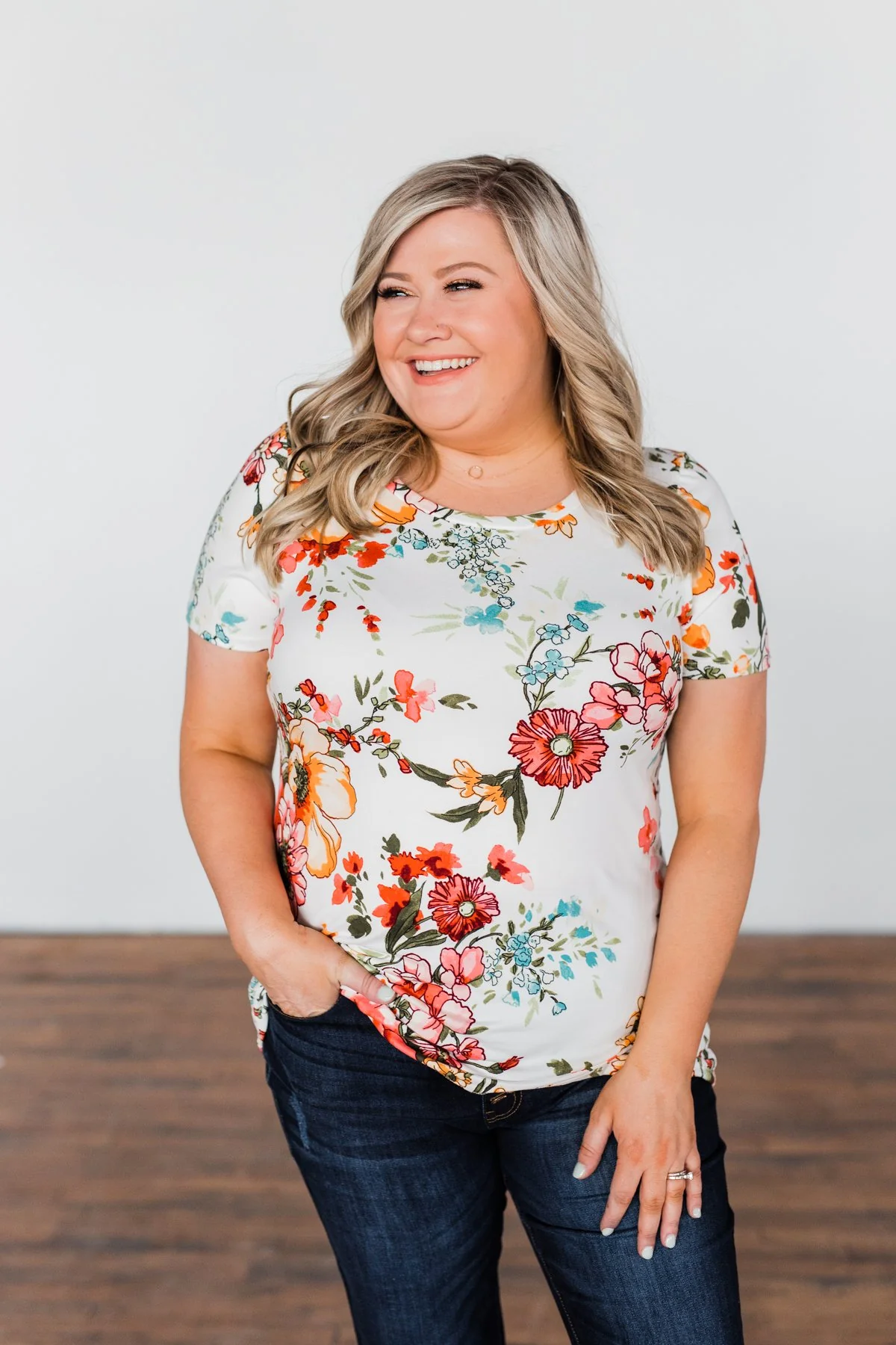 Here With Me Floral Short Sleeve Top- Ivory - Image 3