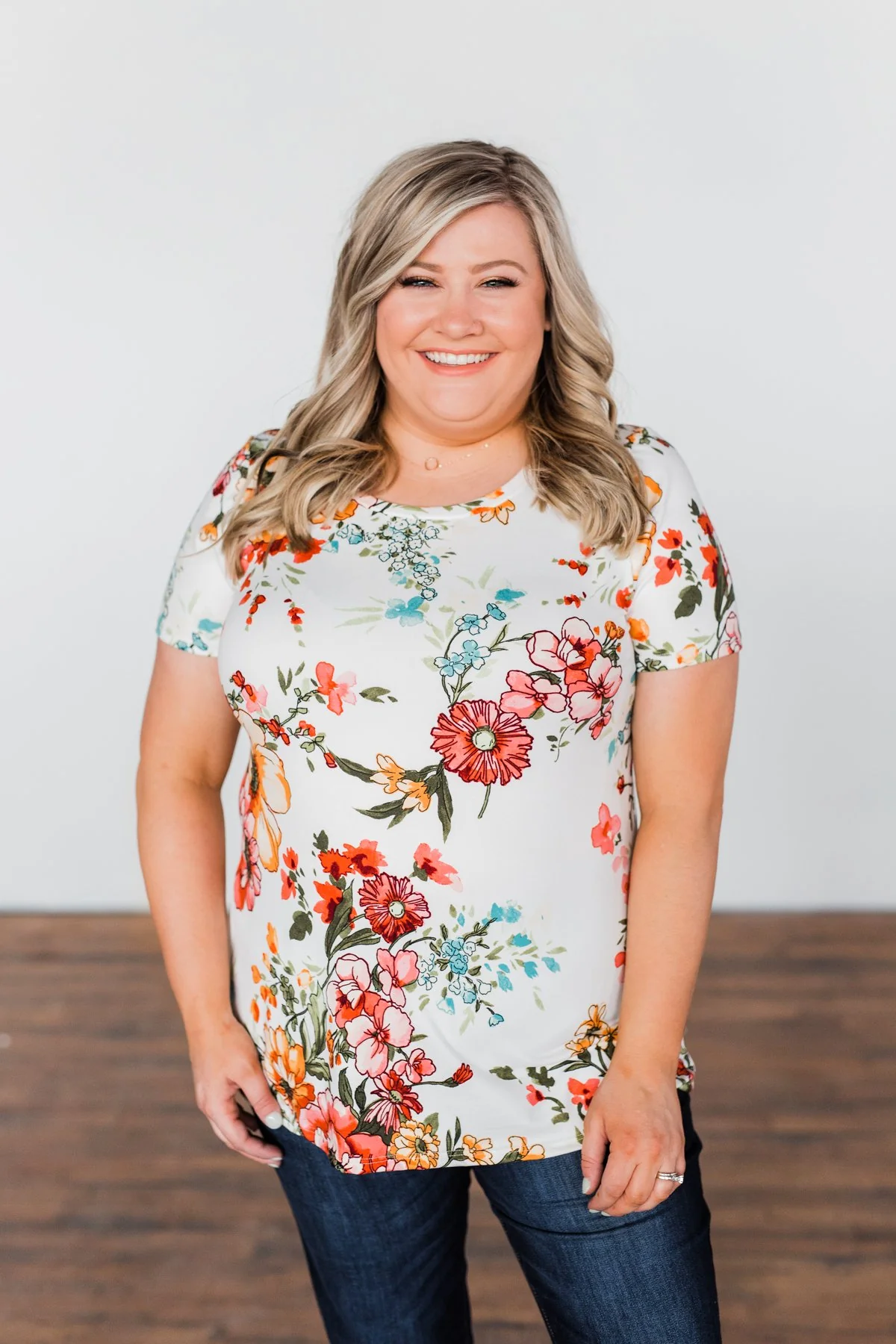Here With Me Floral Short Sleeve Top- Ivory - Image 5