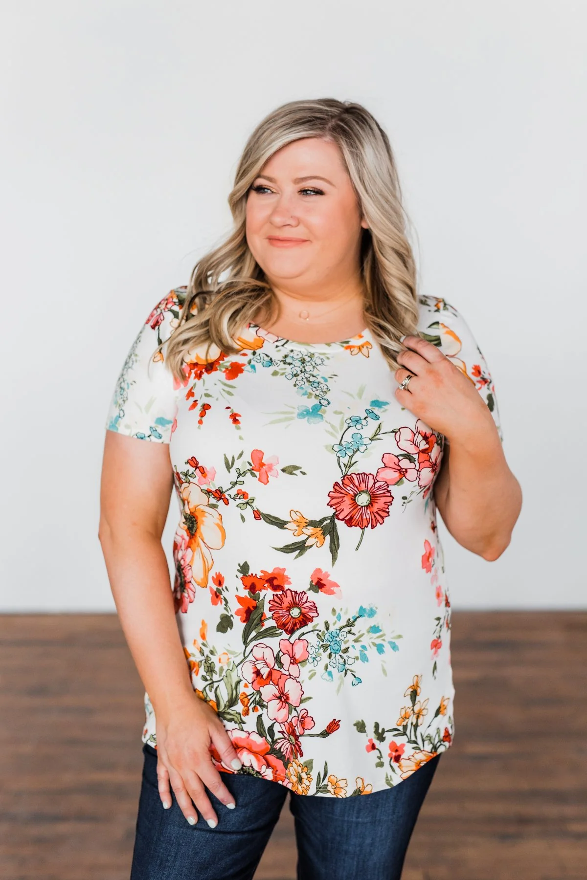 Here With Me Floral Short Sleeve Top- Ivory - Image 7