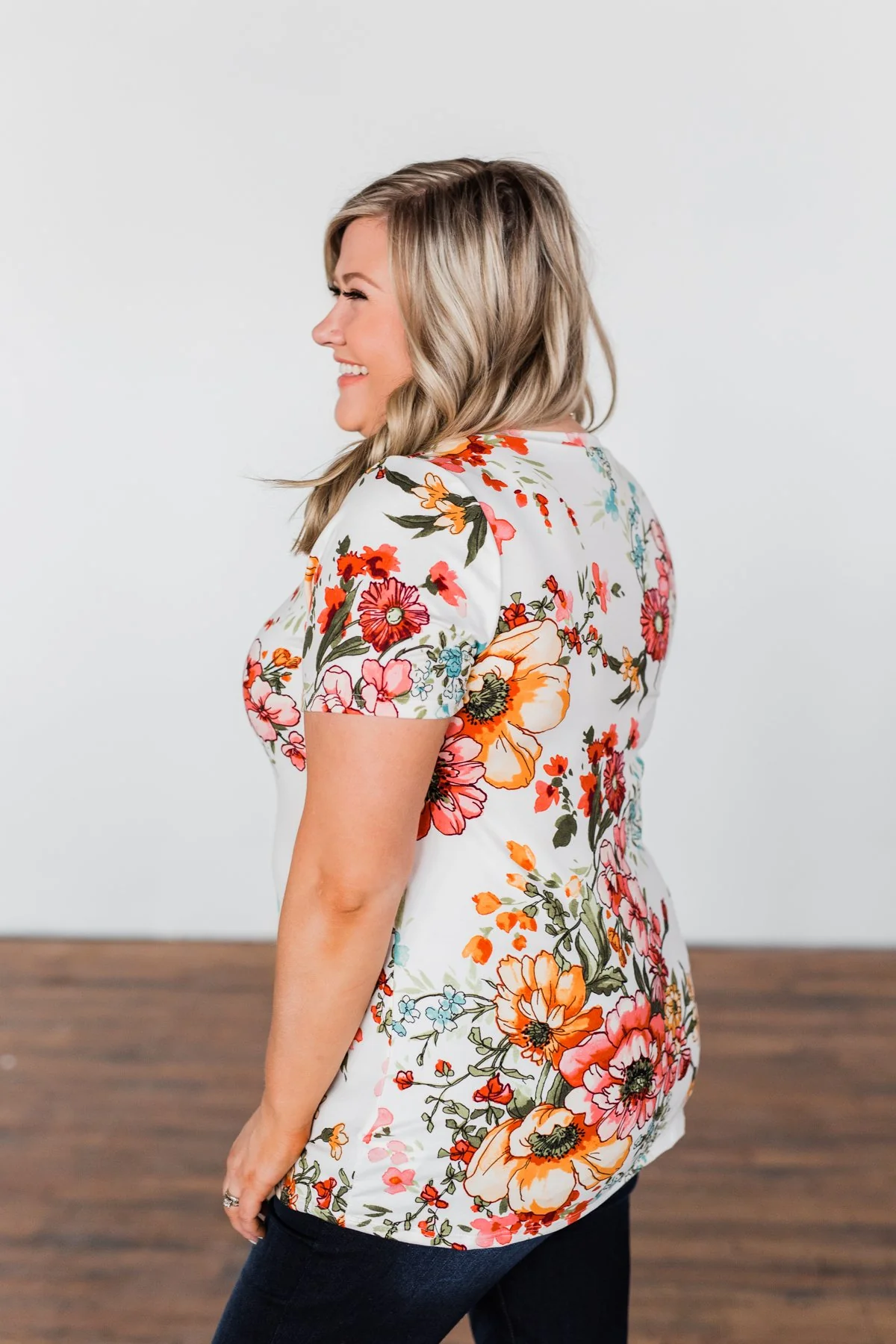 Here With Me Floral Short Sleeve Top- Ivory - Image 9