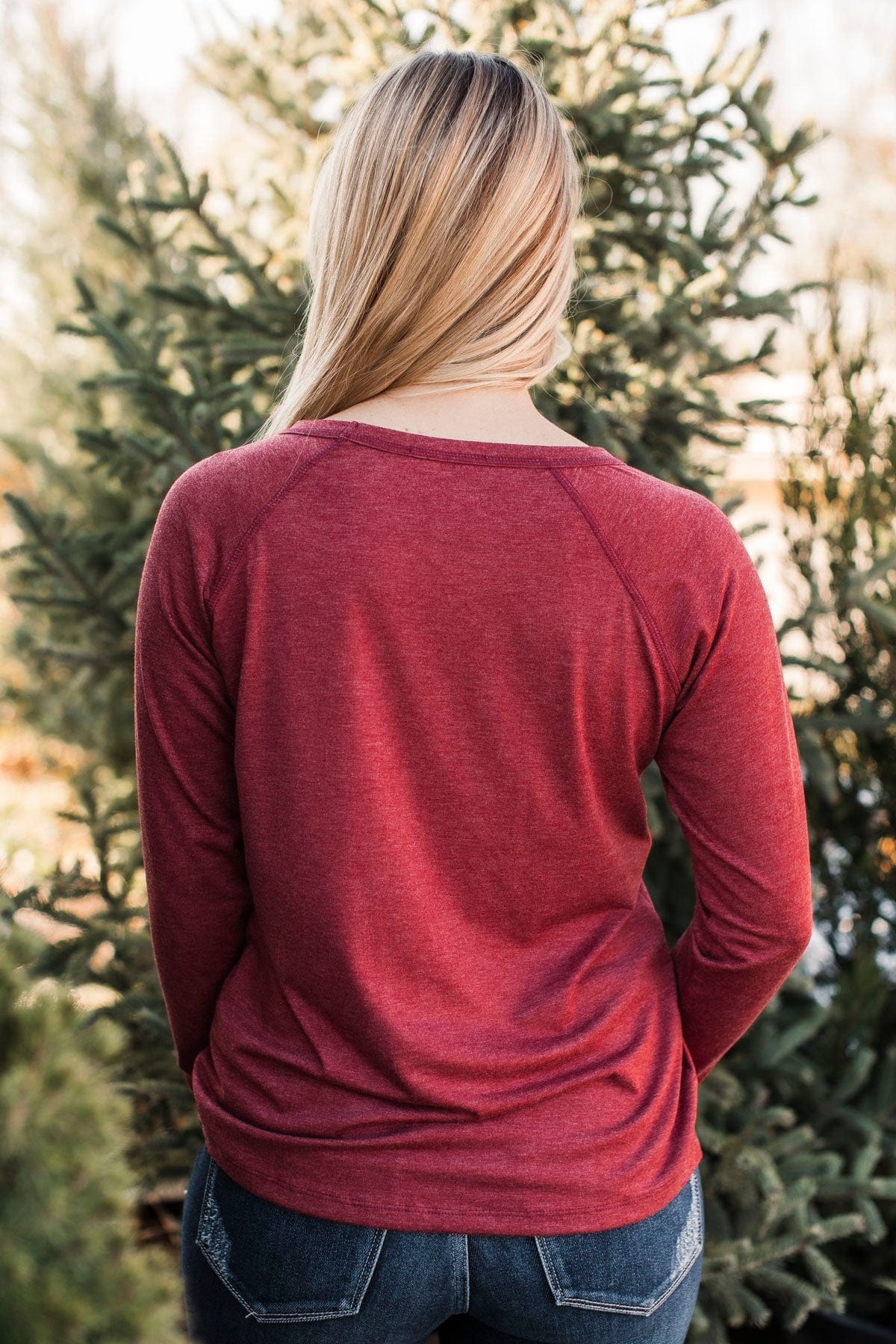 Here's The Plan Long Sleeve Top- Dark Red - Image 6