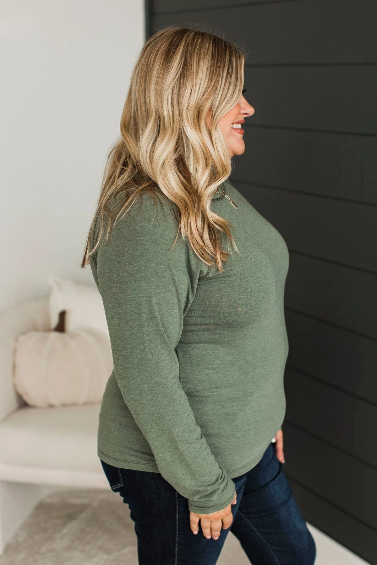 Here's The Plan Long Sleeve Top- Olive - Image 6