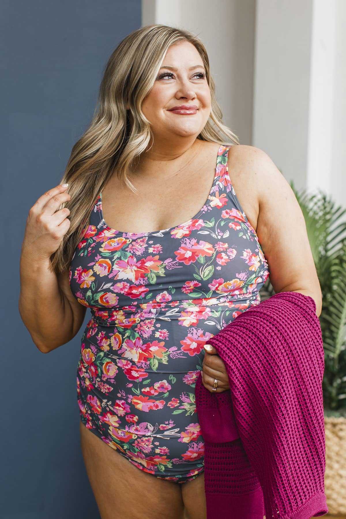 Here's To Summer One-Piece Swimsuit- Charcoal Neon Floral