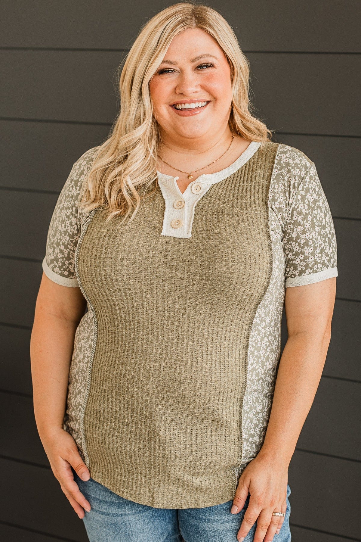 Here's To Us Color Block Top- Olive - Image 3
