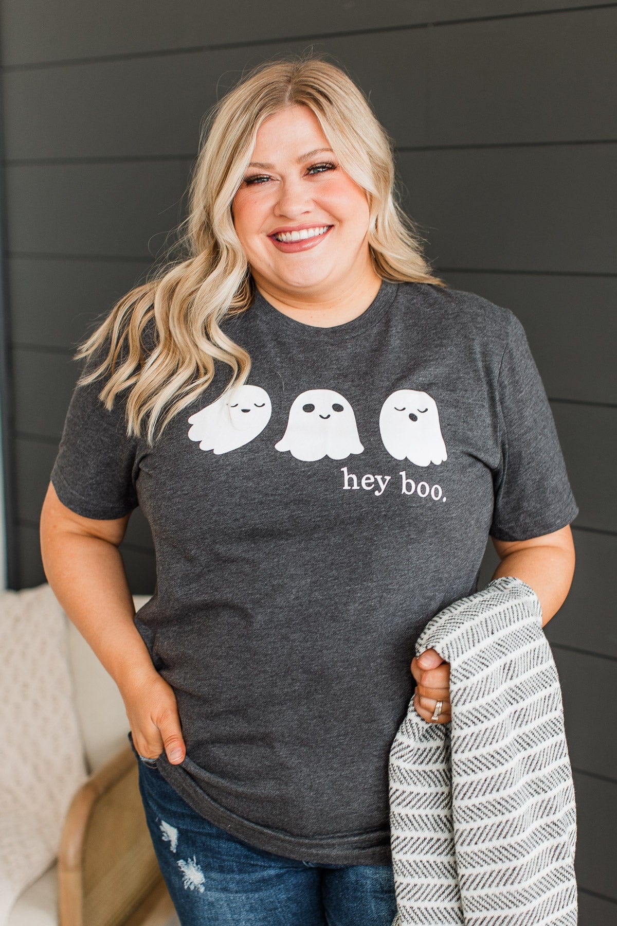 "Hey Boo" Graphic Tee- Charcoal - Image 2