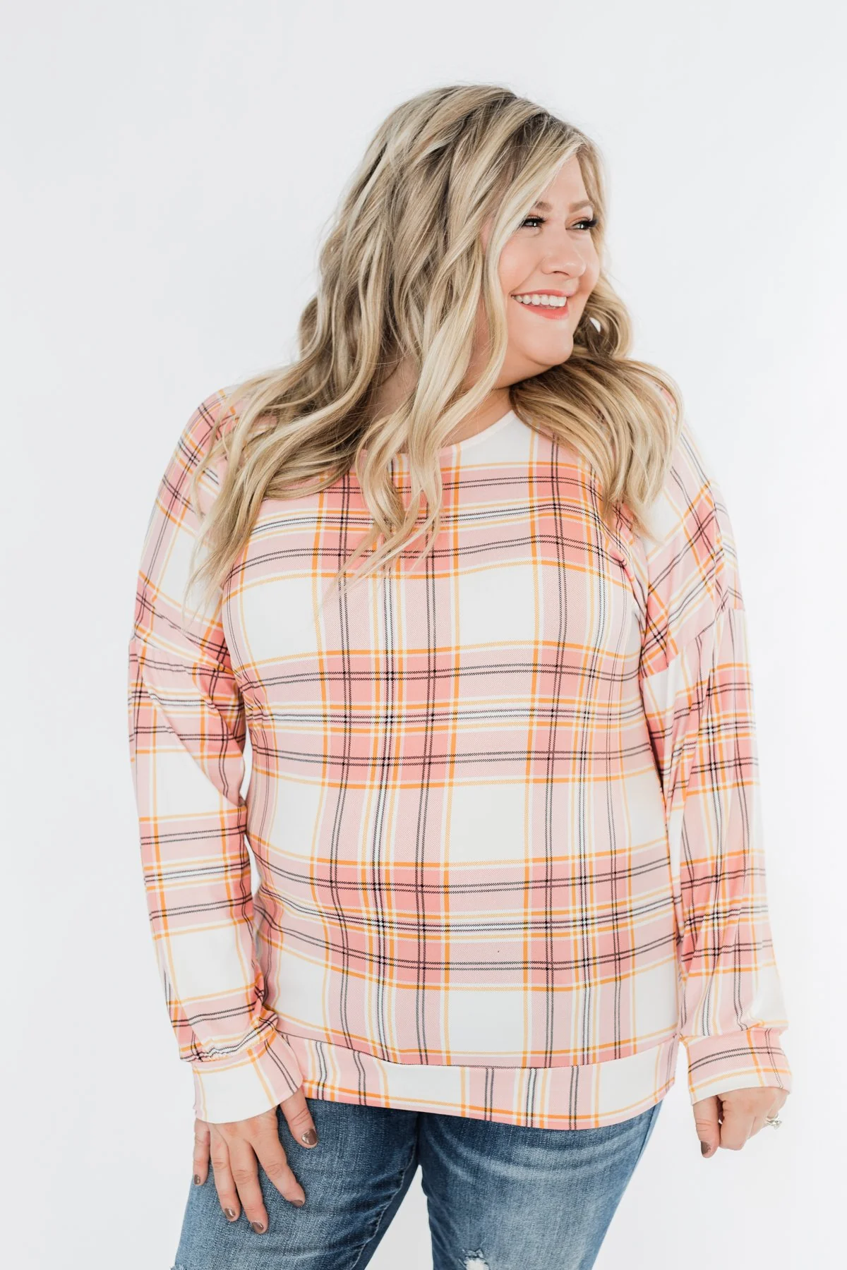 Hey Girl Plaid Criss Cross Top- Pink, Orange, & Ivory - Image 4