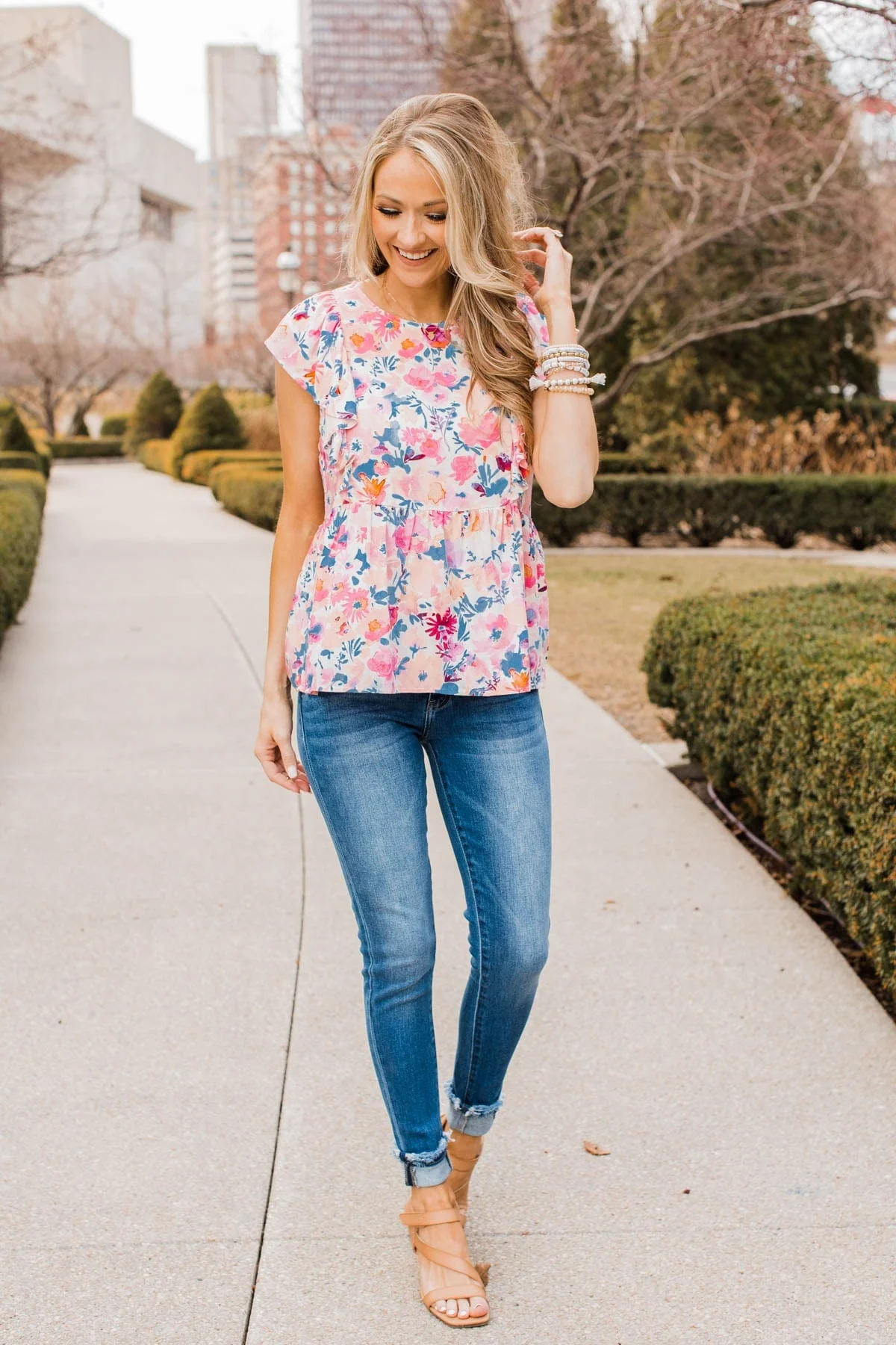 Hey There Cutie Flutter Sleeve Tank- Blush - Image 4