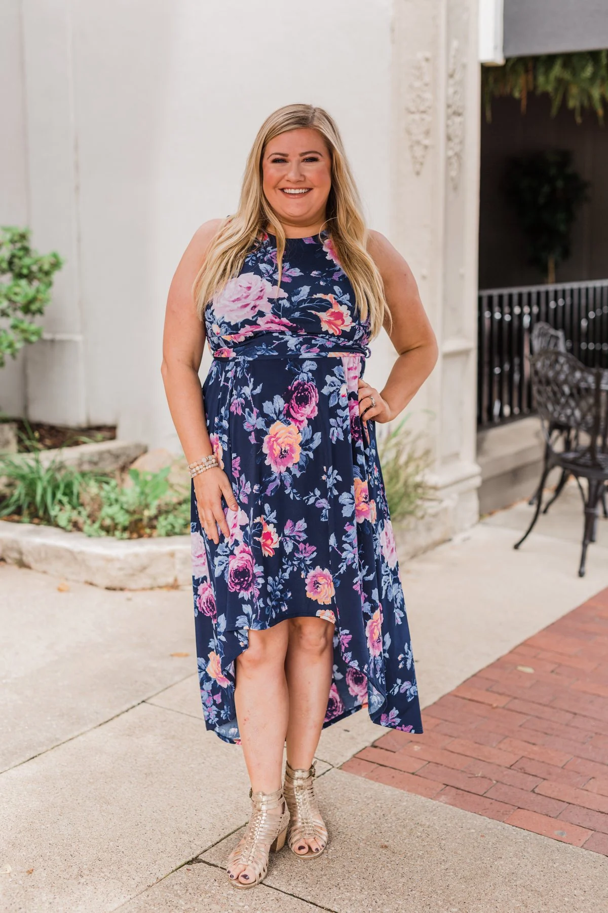 What if I Stay Hi-Lo Floral Maxi Dress- Navy - Image 3