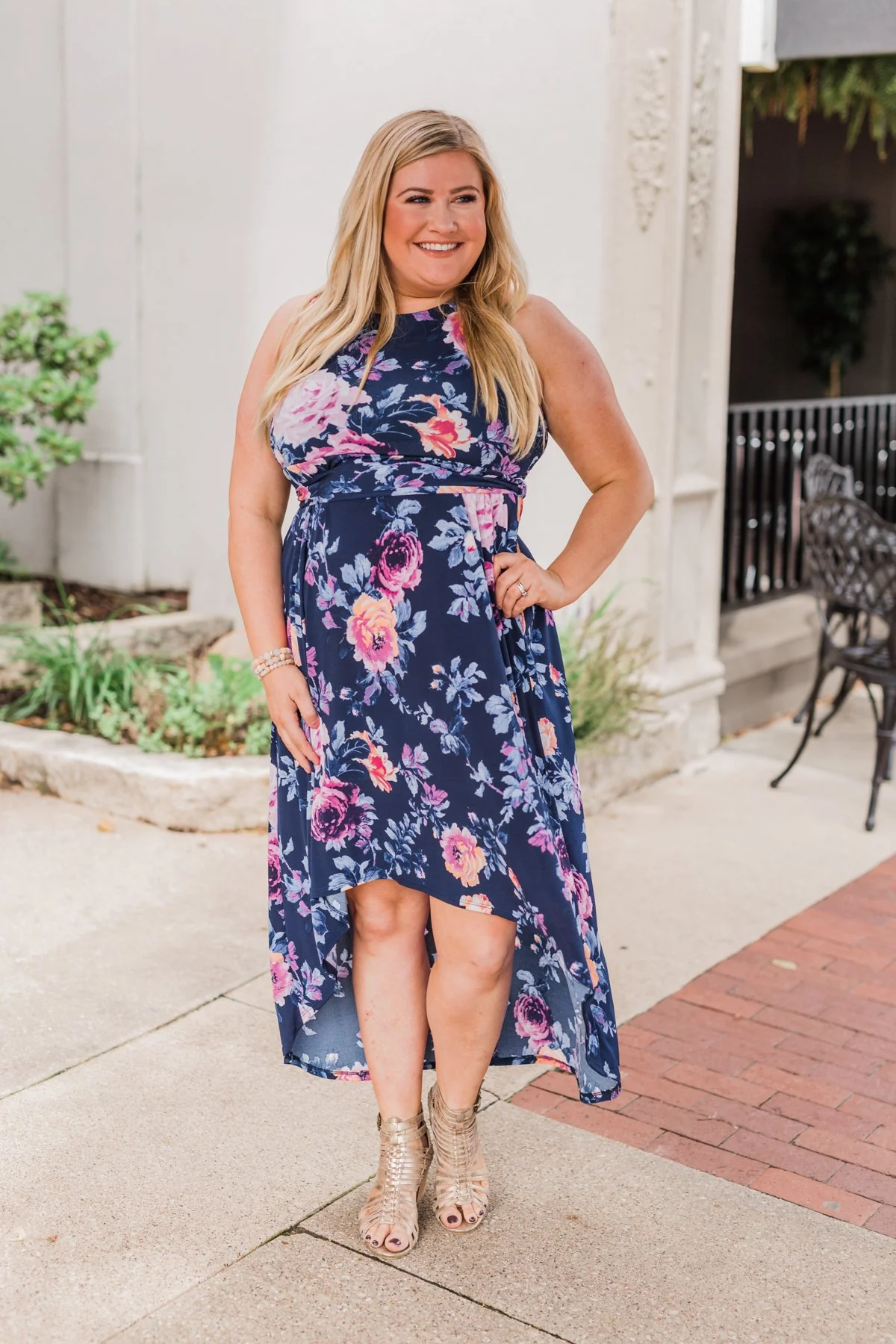 What if I Stay Hi-Lo Floral Maxi Dress- Navy - Image 9