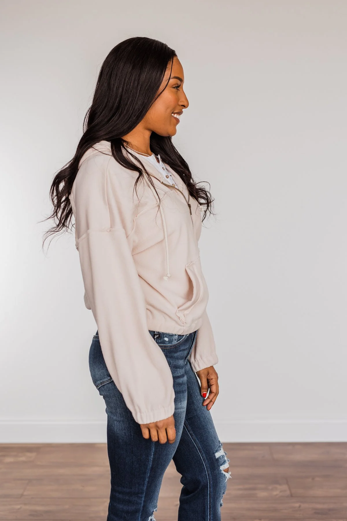 Hiding My Feelings Cropped Hoodie- Light Oatmeal - Image 6