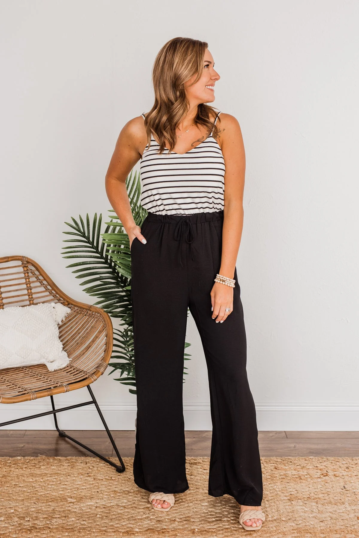 High Expectations Striped Jumpsuit- Black & White - Image 13