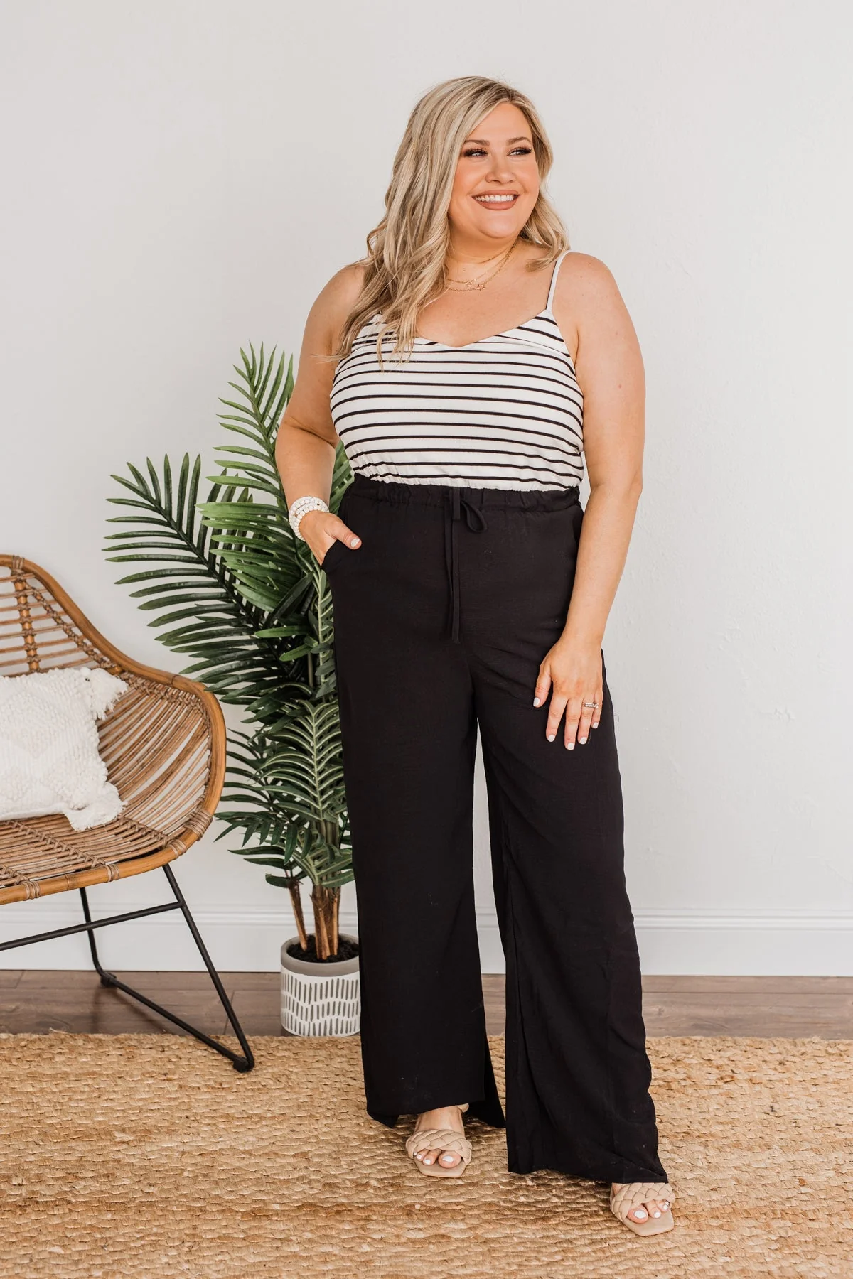 High Expectations Striped Jumpsuit- Black & White - Image 9