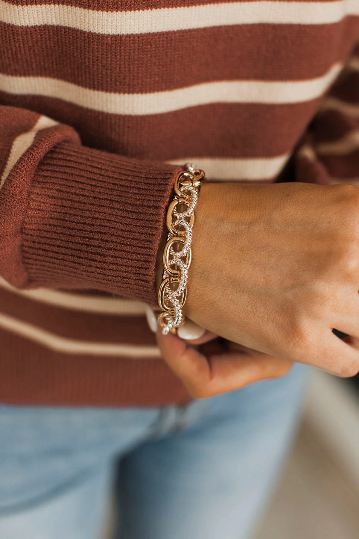High Praise Mixed Metal Chain Bracelet- Gold & Silver - Image 2
