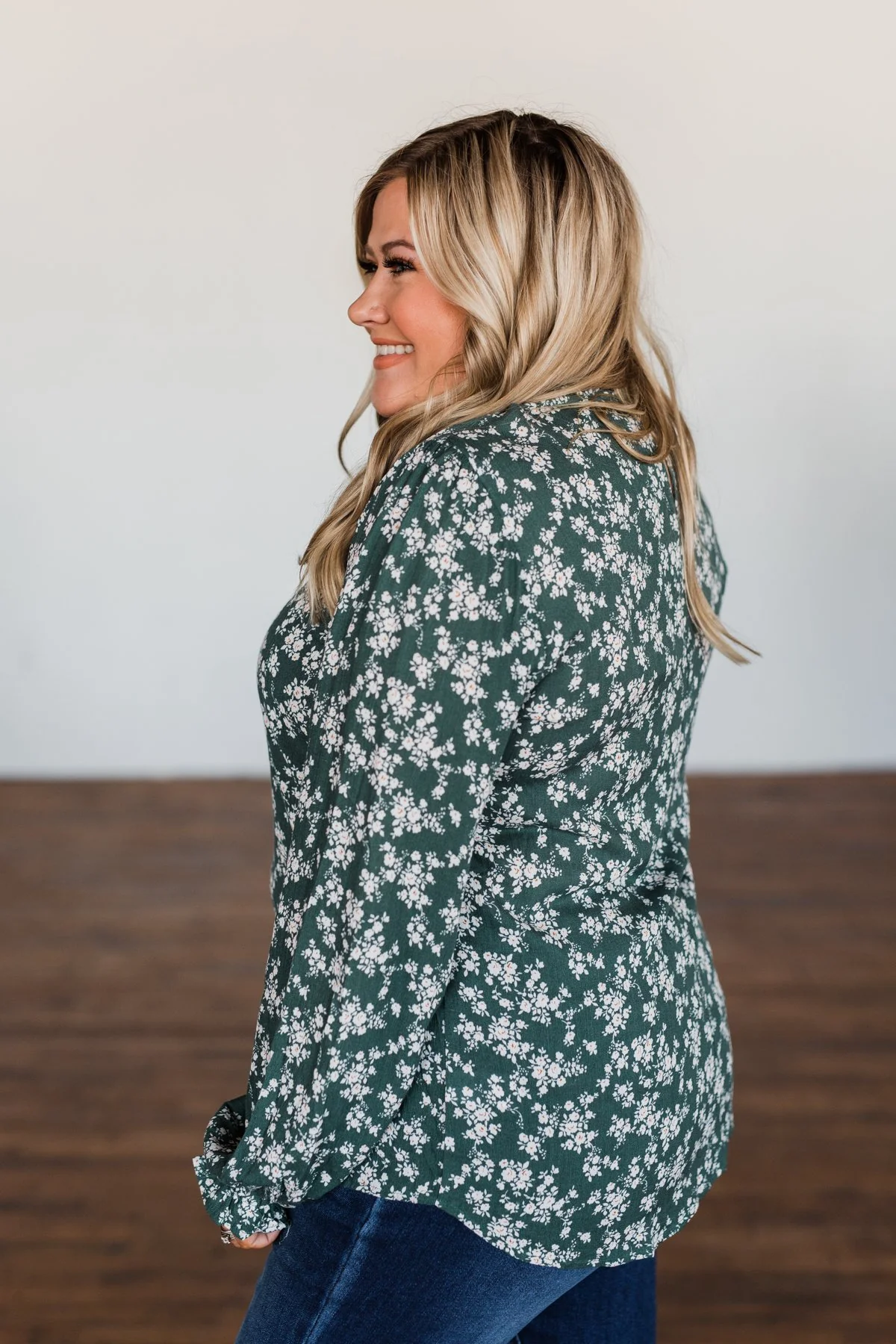 High Standards Floral Ruffle Blouse- Forest Green - Image 11