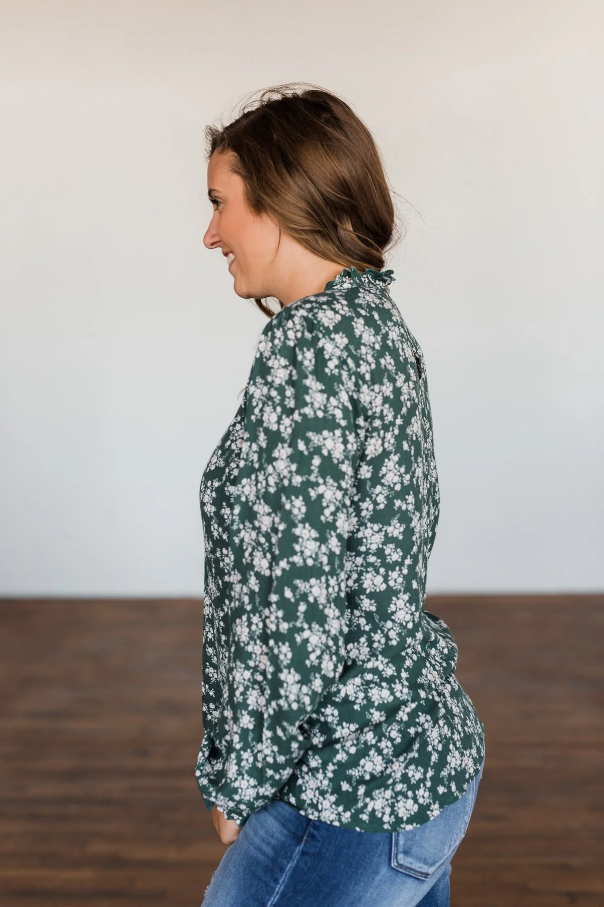 High Standards Floral Ruffle Blouse- Forest Green - Image 12