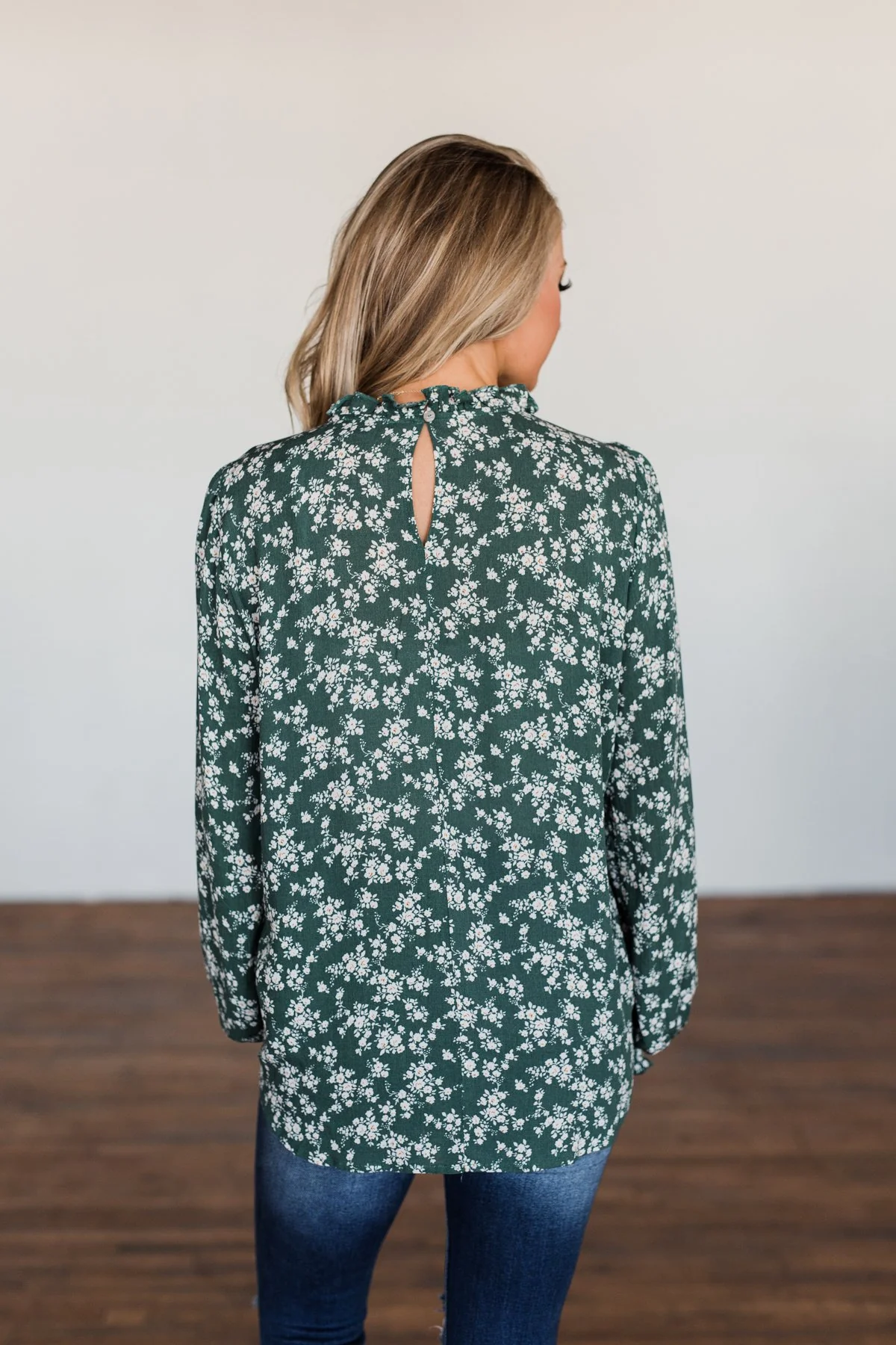 High Standards Floral Ruffle Blouse- Forest Green - Image 13