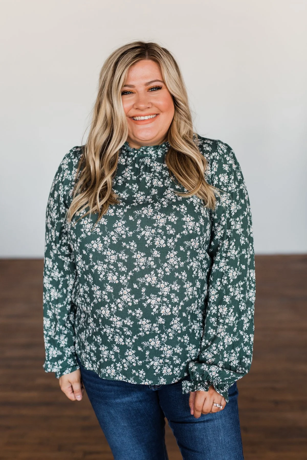 High Standards Floral Ruffle Blouse- Forest Green - Image 2
