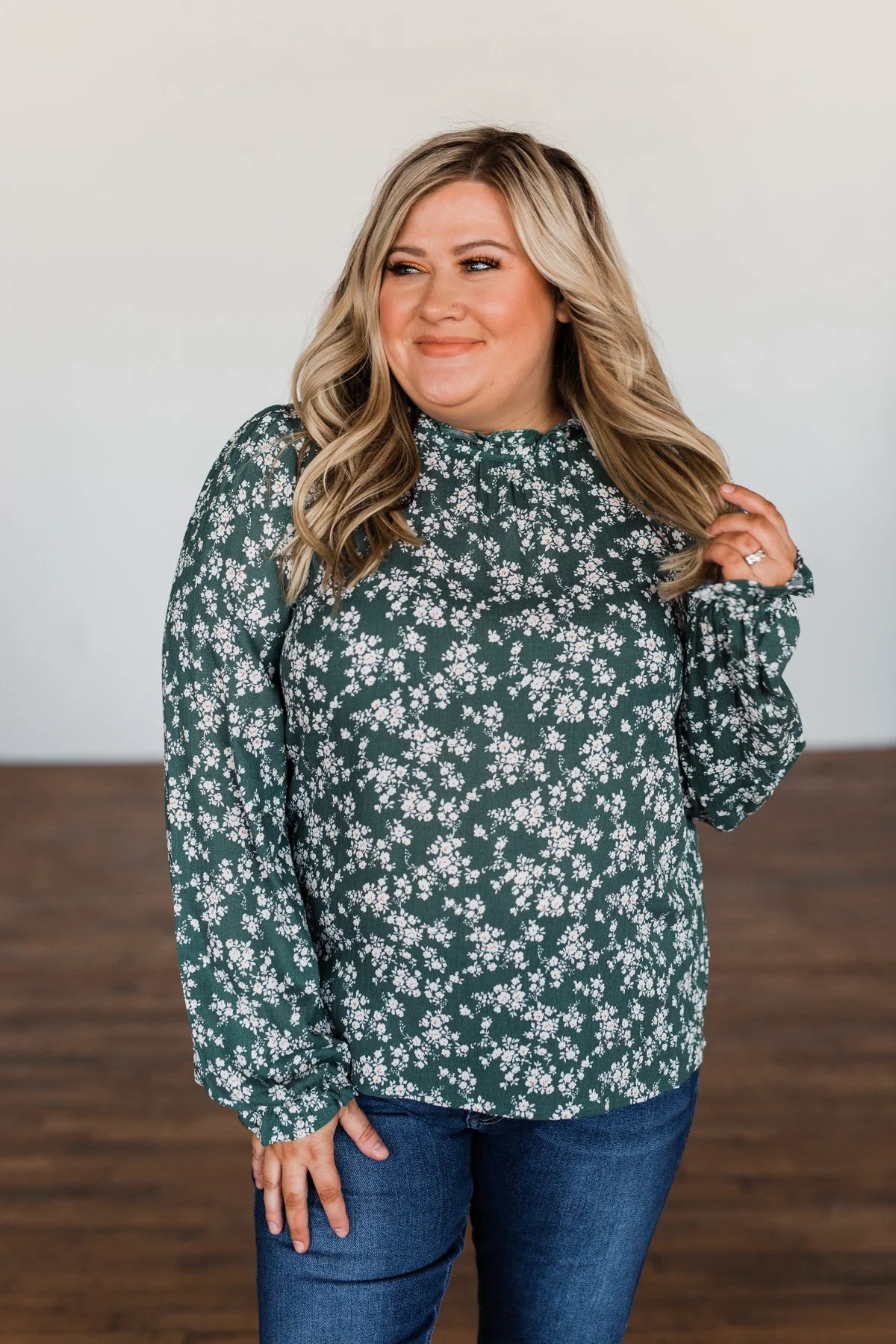 High Standards Floral Ruffle Blouse- Forest Green - Image 8