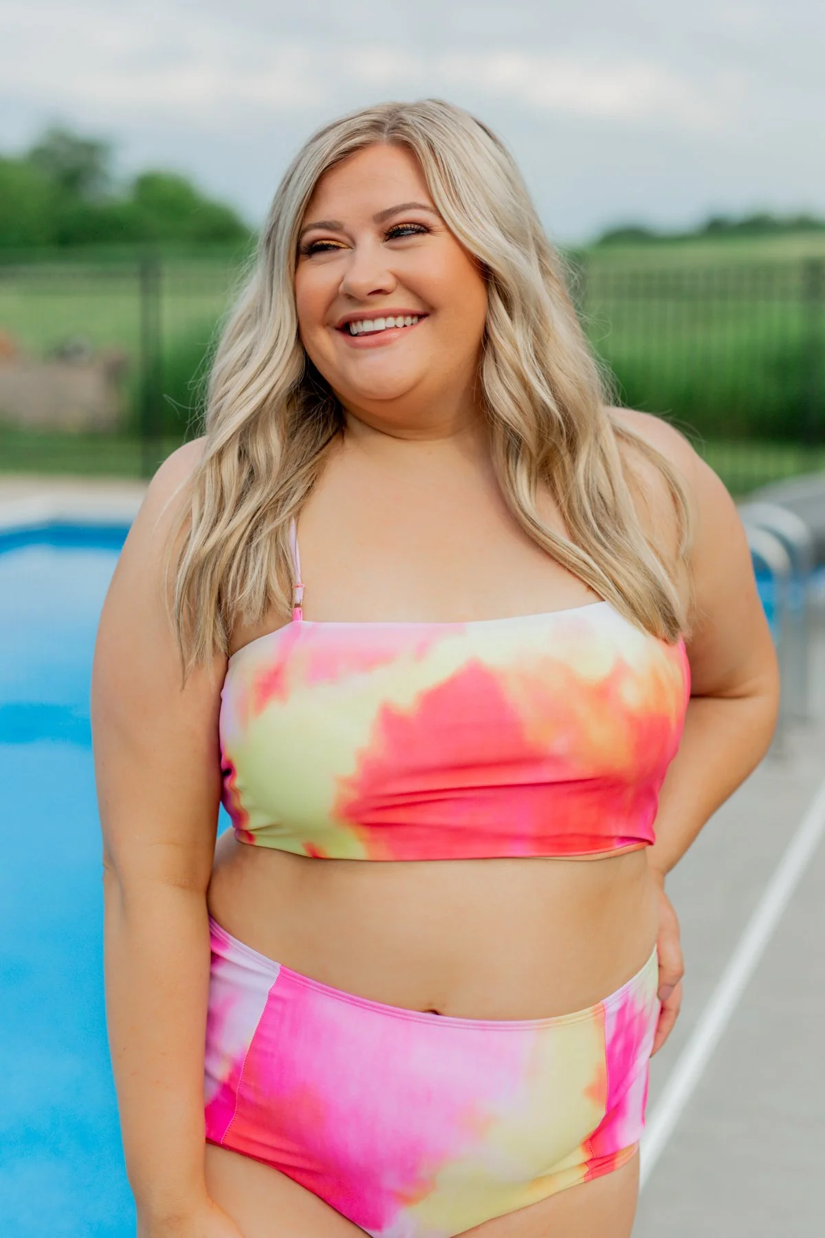 High Waist Tie Dye Swimsuit Bottoms- Red, Pink, Yellow - Image 4