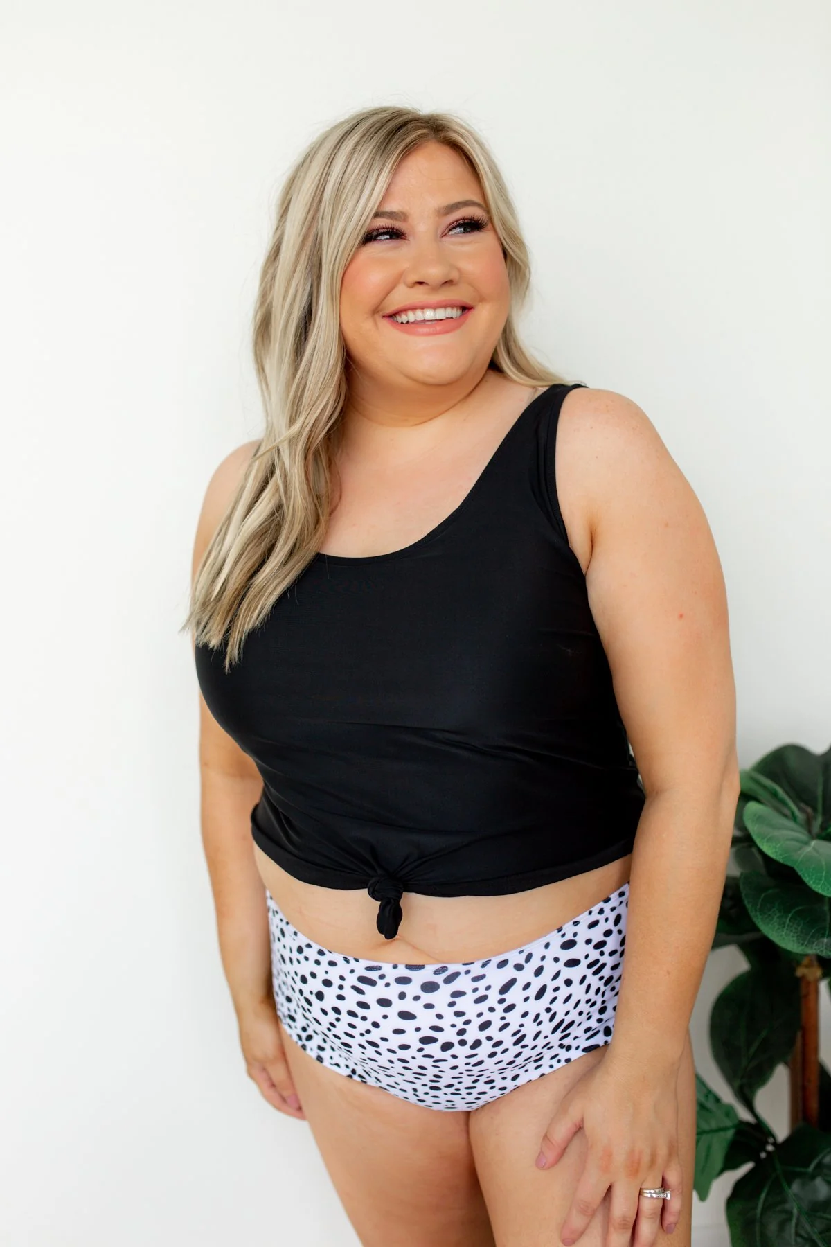 High Waisted Swimsuit Bottoms- Dalmatian Print - Image 5