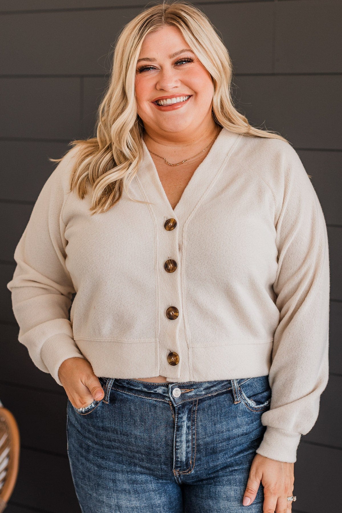 Highest Standards Button Cardigan- Cream - Image 2
