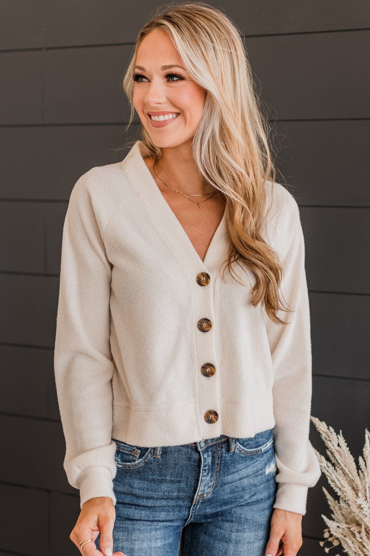 Highest Standards Button Cardigan- Cream - Image 3