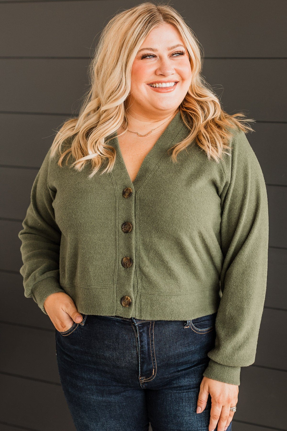 Highest Standards Button Cardigan- Olive - Image 4